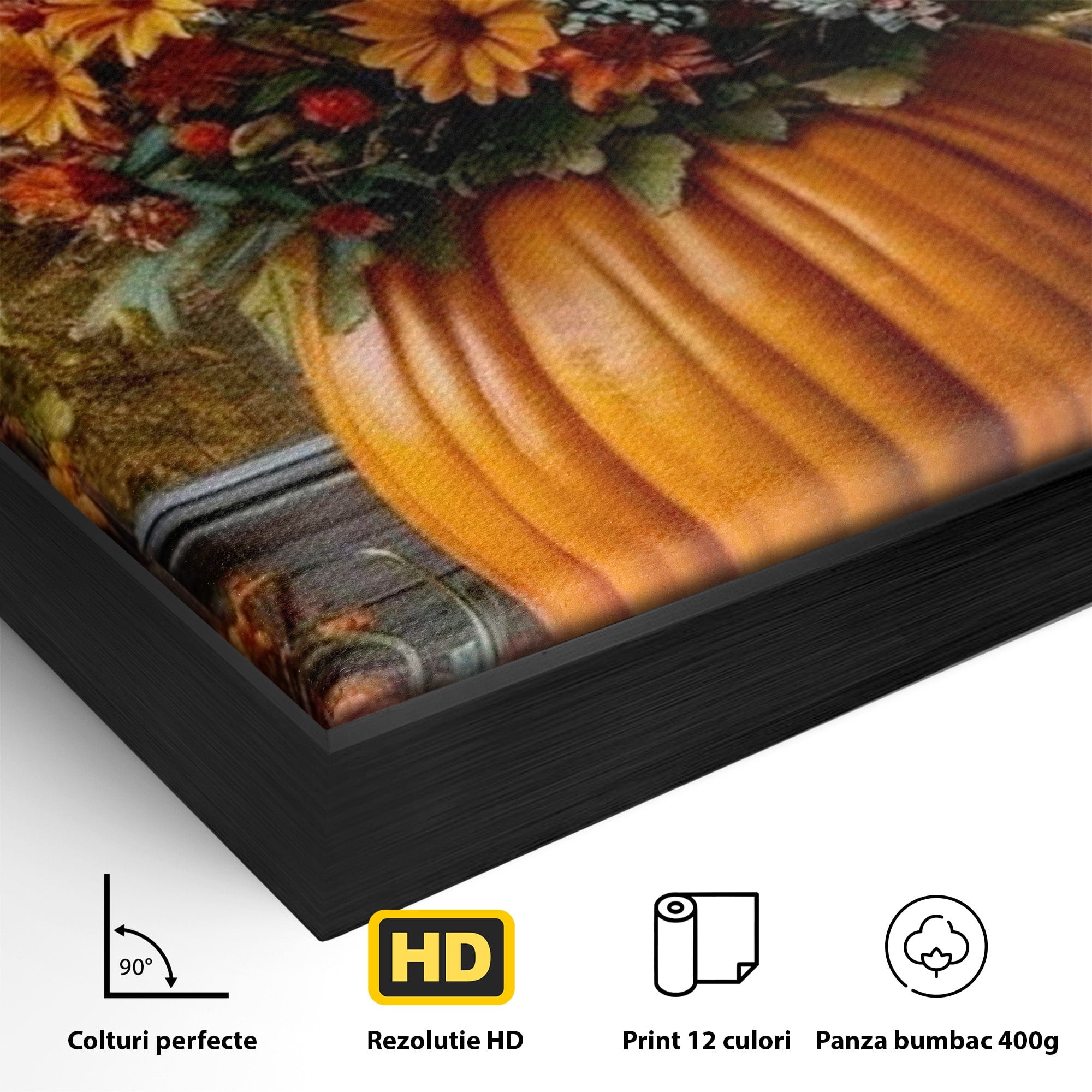 Tablou Canvas Premium LuxCanva® PI1142, Toamna Cu Dovleci, Decor, Flori, Toamna, Living, Natura, Magie, Ferestre, Culori Vibrante