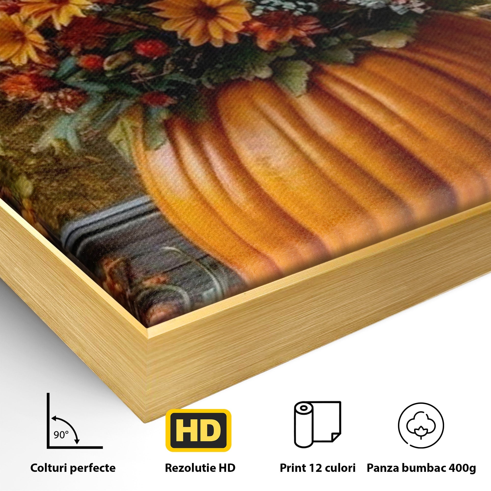 Tablou Canvas Premium LuxCanva® PI1142, Toamna Cu Dovleci, Decor, Flori, Toamna, Living, Natura, Magie, Ferestre, Culori Vibrante
