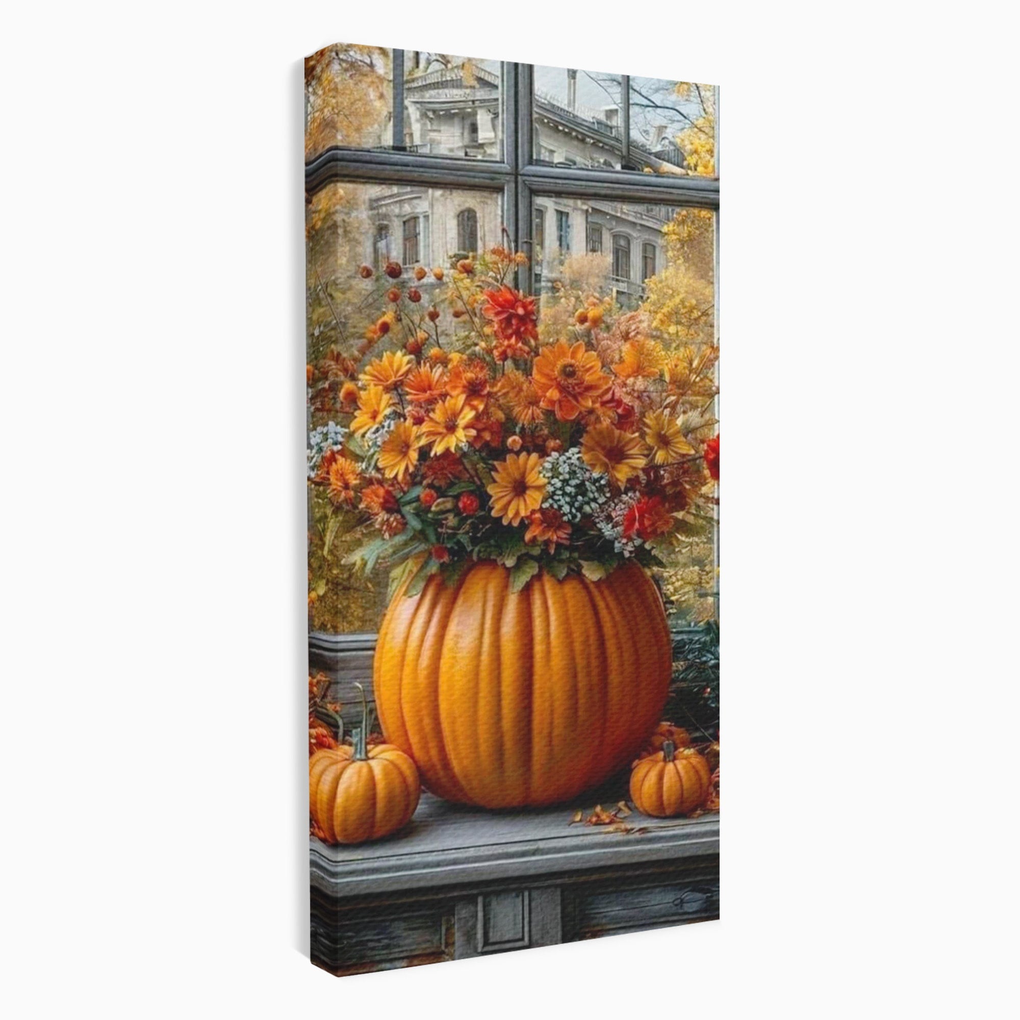 Tablou Canvas Premium LuxCanva® PI1142, Toamna Cu Dovleci, Decor, Flori, Toamna, Living, Natura, Magie, Ferestre, Culori Vibrante