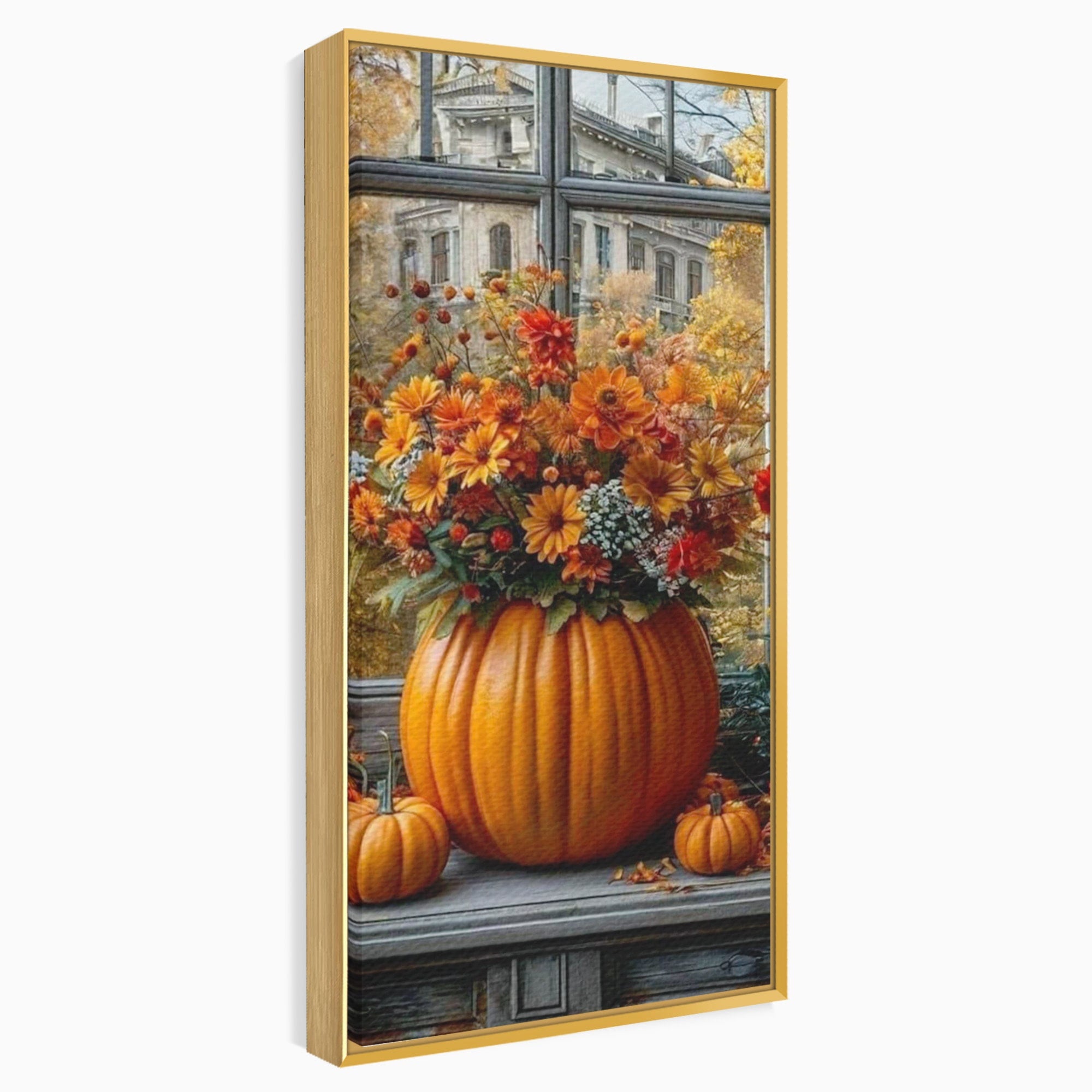 Tablou Canvas Premium LuxCanva® PI1142, Toamna Cu Dovleci, Decor, Flori, Toamna, Living, Natura, Magie, Ferestre, Culori Vibrante