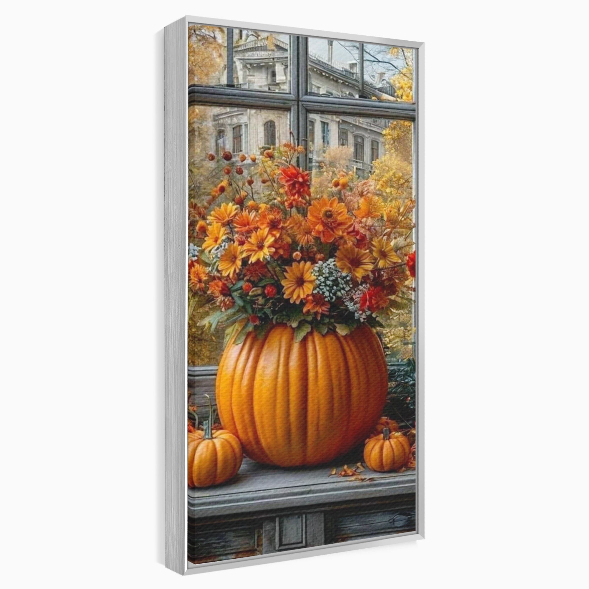 Tablou Canvas Premium LuxCanva® PI1142, Toamna Cu Dovleci, Decor, Flori, Toamna, Living, Natura, Magie, Ferestre, Culori Vibrante