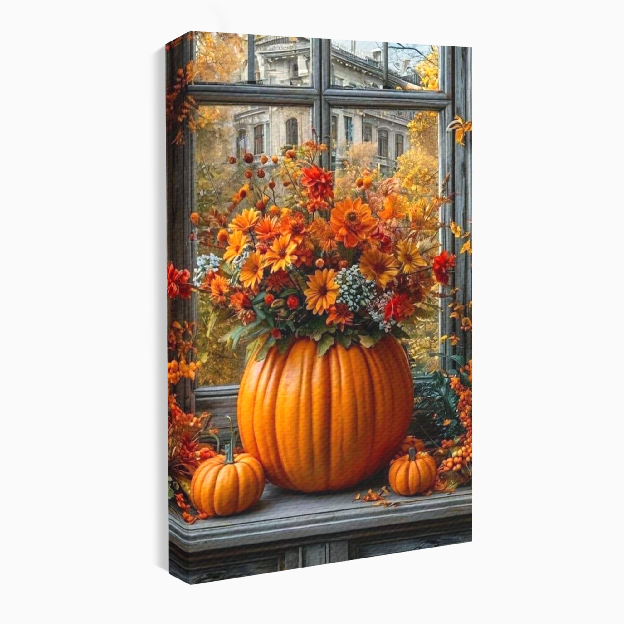 Tablou Canvas Premium LuxCanva® PI1142, Toamna Cu Dovleci, Decor, Flori, Toamna, Living, Natura, Magie, Ferestre, Culori Vibrante