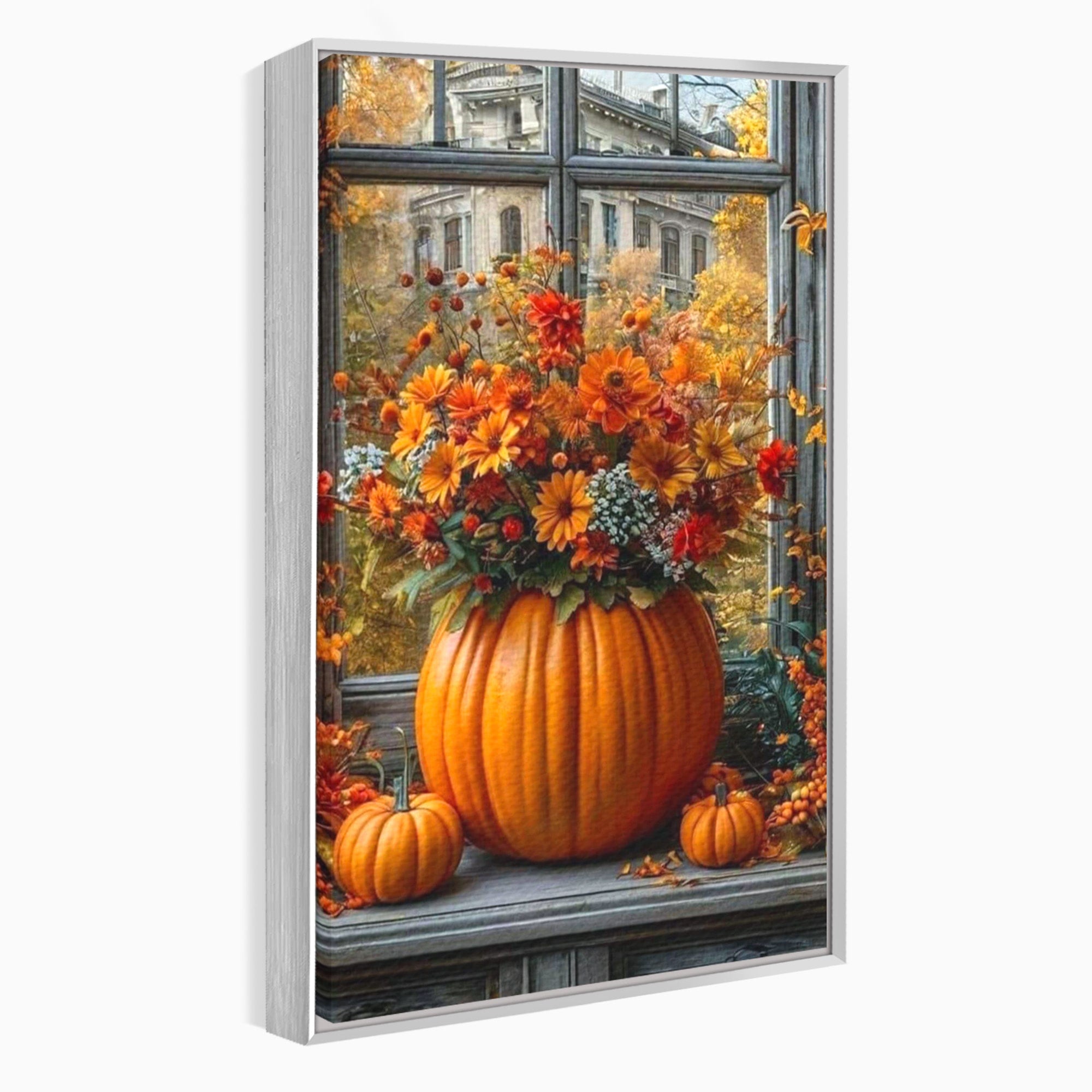 Tablou Canvas Premium LuxCanva® PI1142, Toamna Cu Dovleci, Decor, Flori, Toamna, Living, Natura, Magie, Ferestre, Culori Vibrante