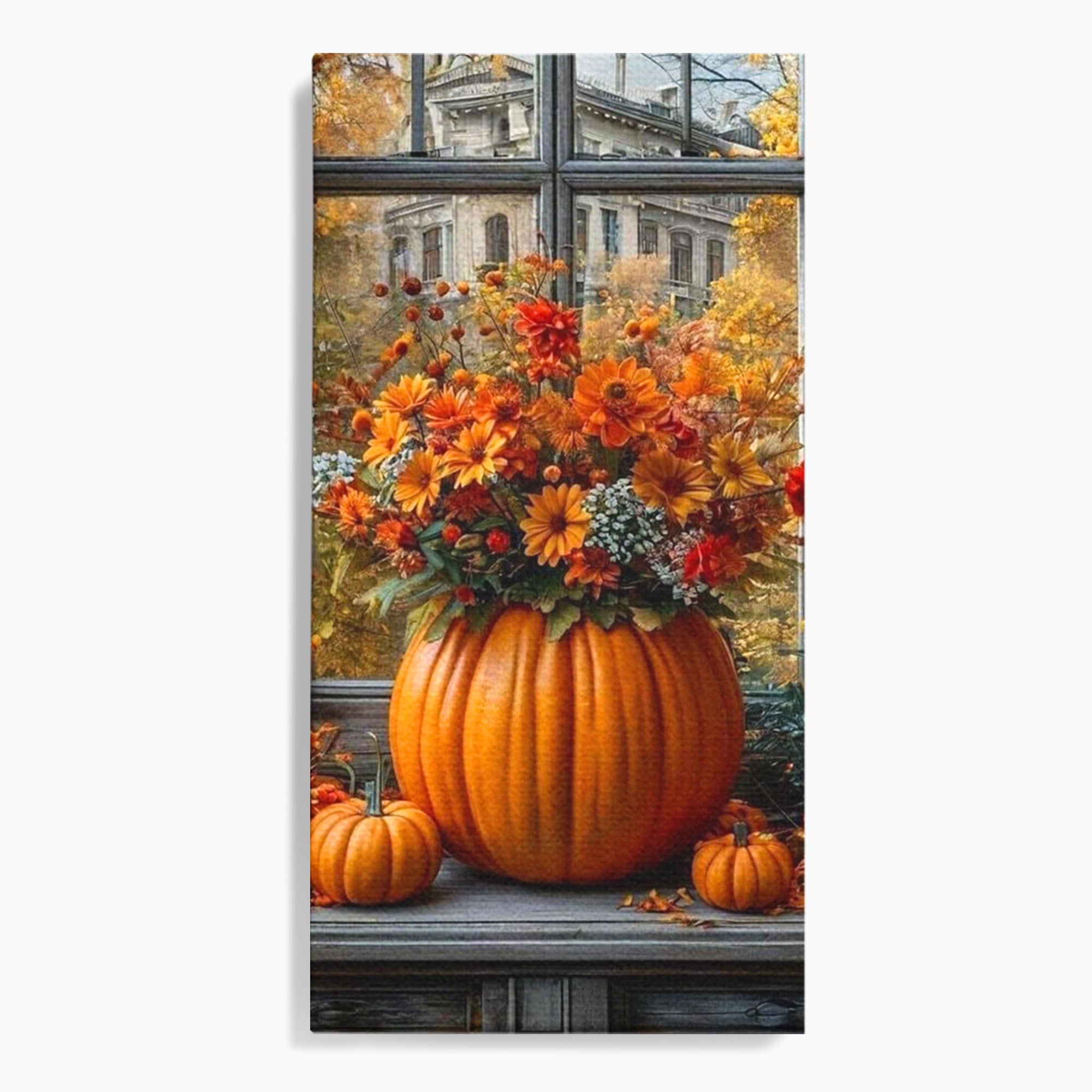 Tablou Canvas Premium LuxCanva® PI1142, Toamna Cu Dovleci, Decor, Flori, Toamna, Living, Natura, Magie, Ferestre, Culori Vibrante