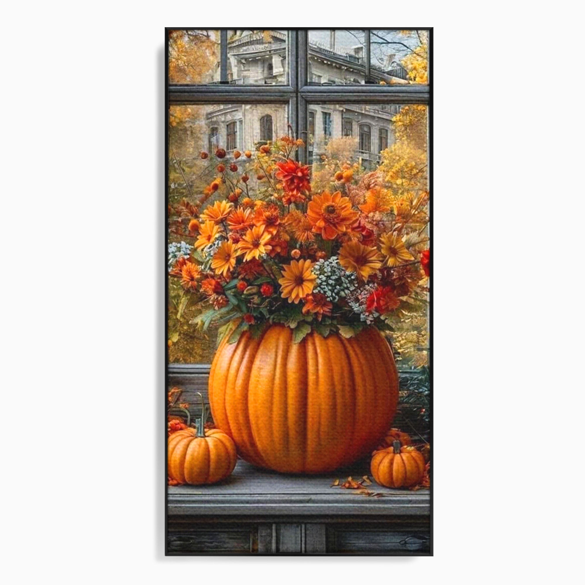 Tablou Canvas Premium LuxCanva® PI1142, Toamna Cu Dovleci, Decor, Flori, Toamna, Living, Natura, Magie, Ferestre, Culori Vibrante