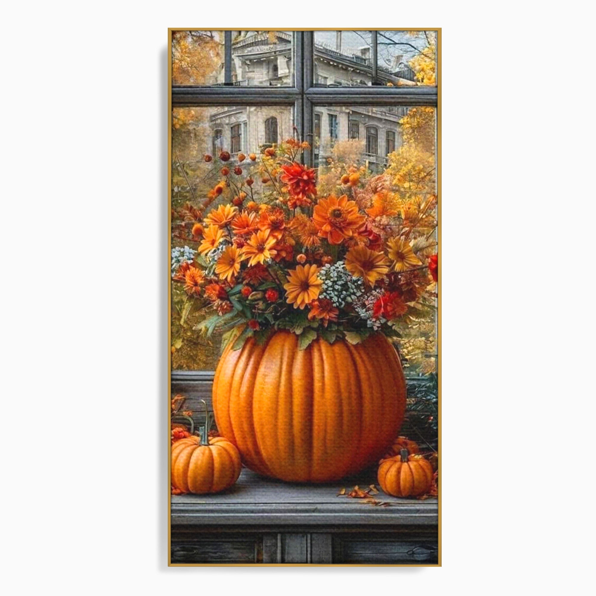 Tablou Canvas Premium LuxCanva® PI1142, Toamna Cu Dovleci, Decor, Flori, Toamna, Living, Natura, Magie, Ferestre, Culori Vibrante