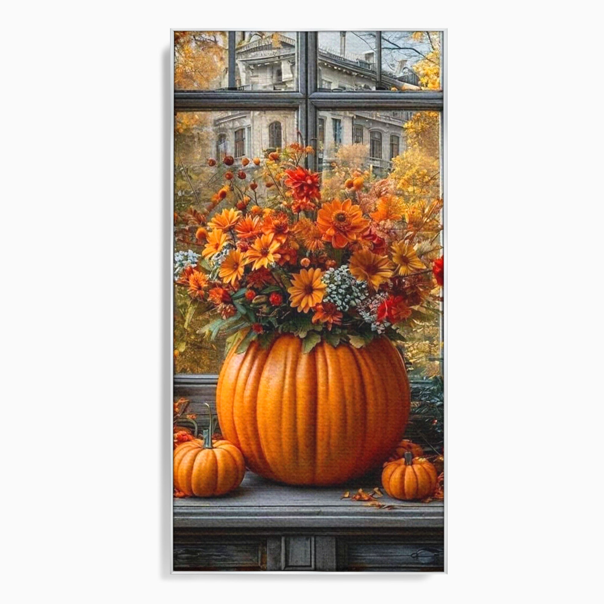 Tablou Canvas Premium LuxCanva® PI1142, Toamna Cu Dovleci, Decor, Flori, Toamna, Living, Natura, Magie, Ferestre, Culori Vibrante