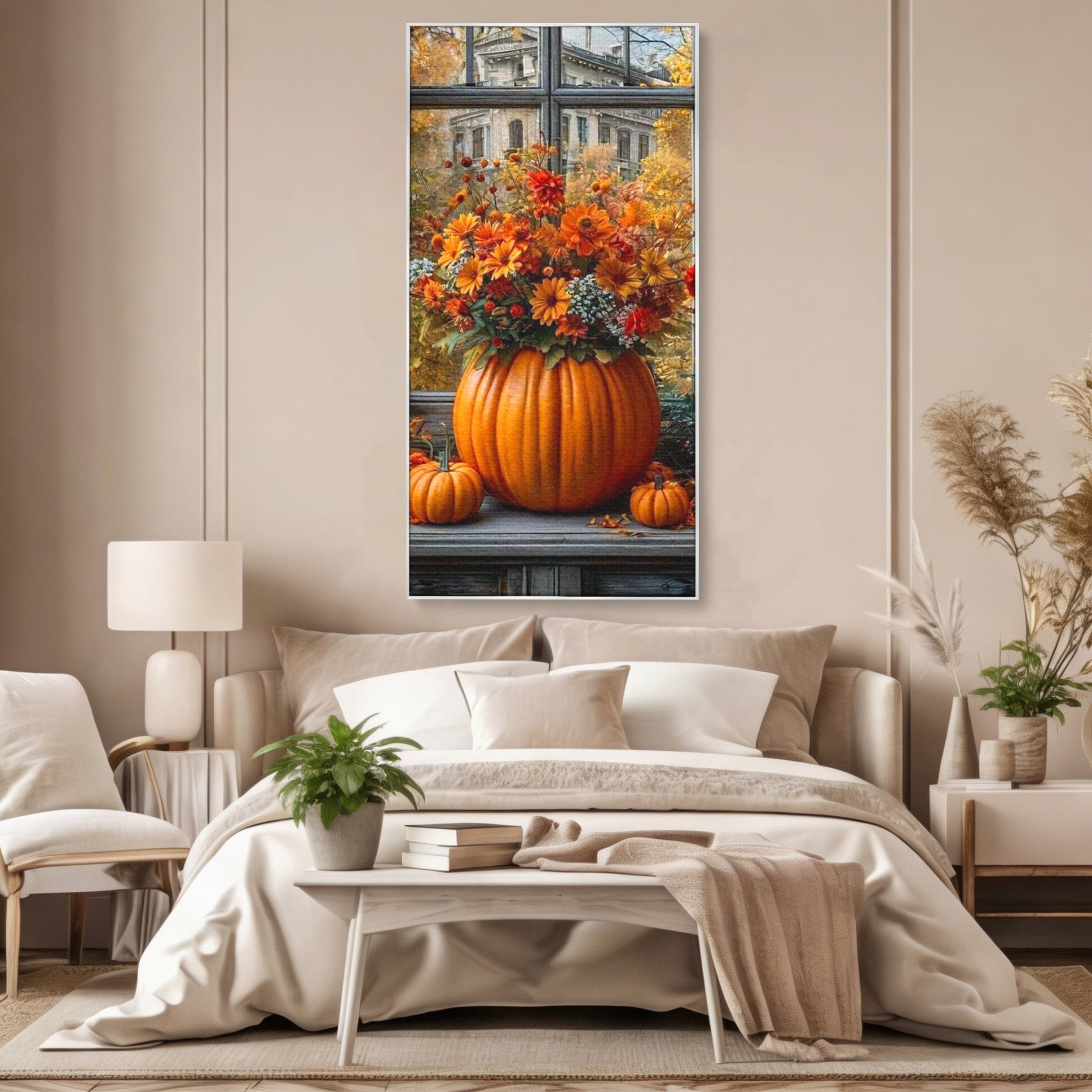 Tablou Canvas Premium LuxCanva® PI1142, Toamna Cu Dovleci, Decor, Flori, Toamna, Living, Natura, Magie, Ferestre, Culori Vibrante