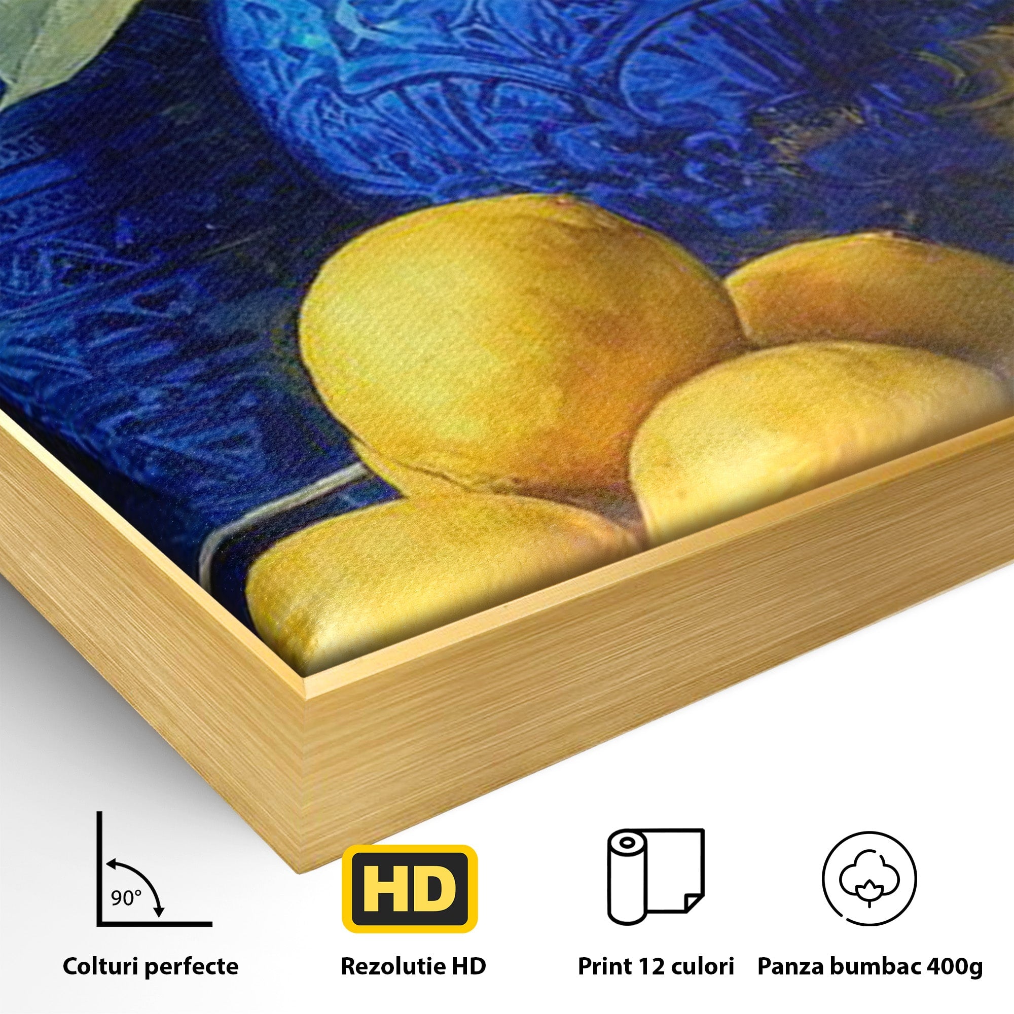 Tablou Canvas Premium LuxCanva® PI1143, Lamai In Vase Albastre, Citrice, Galben, Arta, Clasica, Natura, Statica, Living, Bucatarie, Culori Vibrante