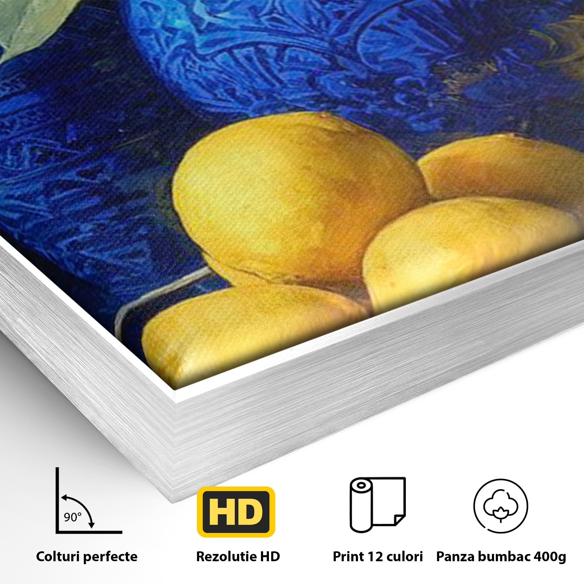 Tablou Canvas Premium LuxCanva® PI1143, Lamai In Vase Albastre, Citrice, Galben, Arta, Clasica, Natura, Statica, Living, Bucatarie, Culori Vibrante