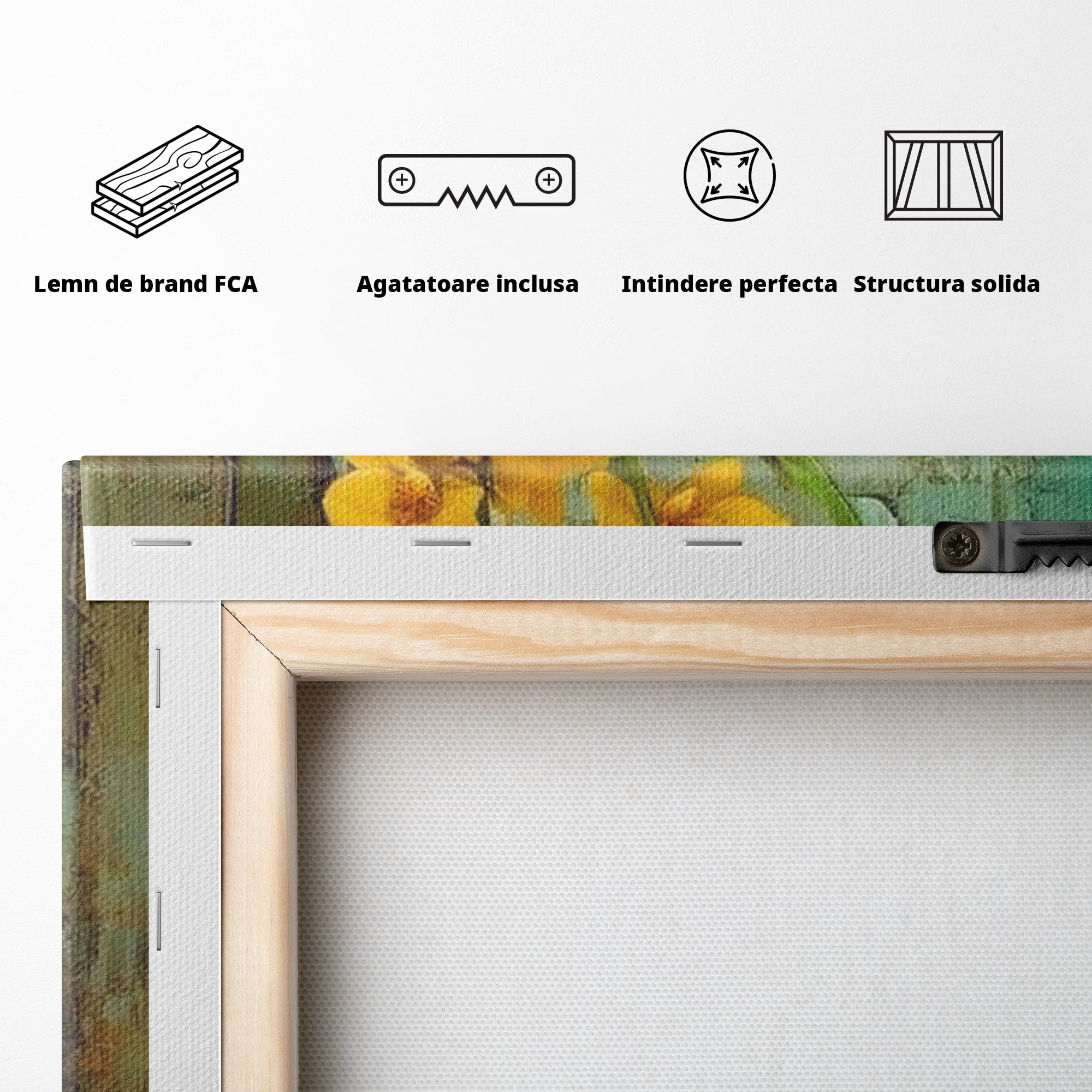 Tablou Canvas Premium LuxCanva® PI1144, Orhidee Galbene in Vaza, Planta, Flori, Glastra, Living, Natura, Decor Elegant, Culori Vibrante