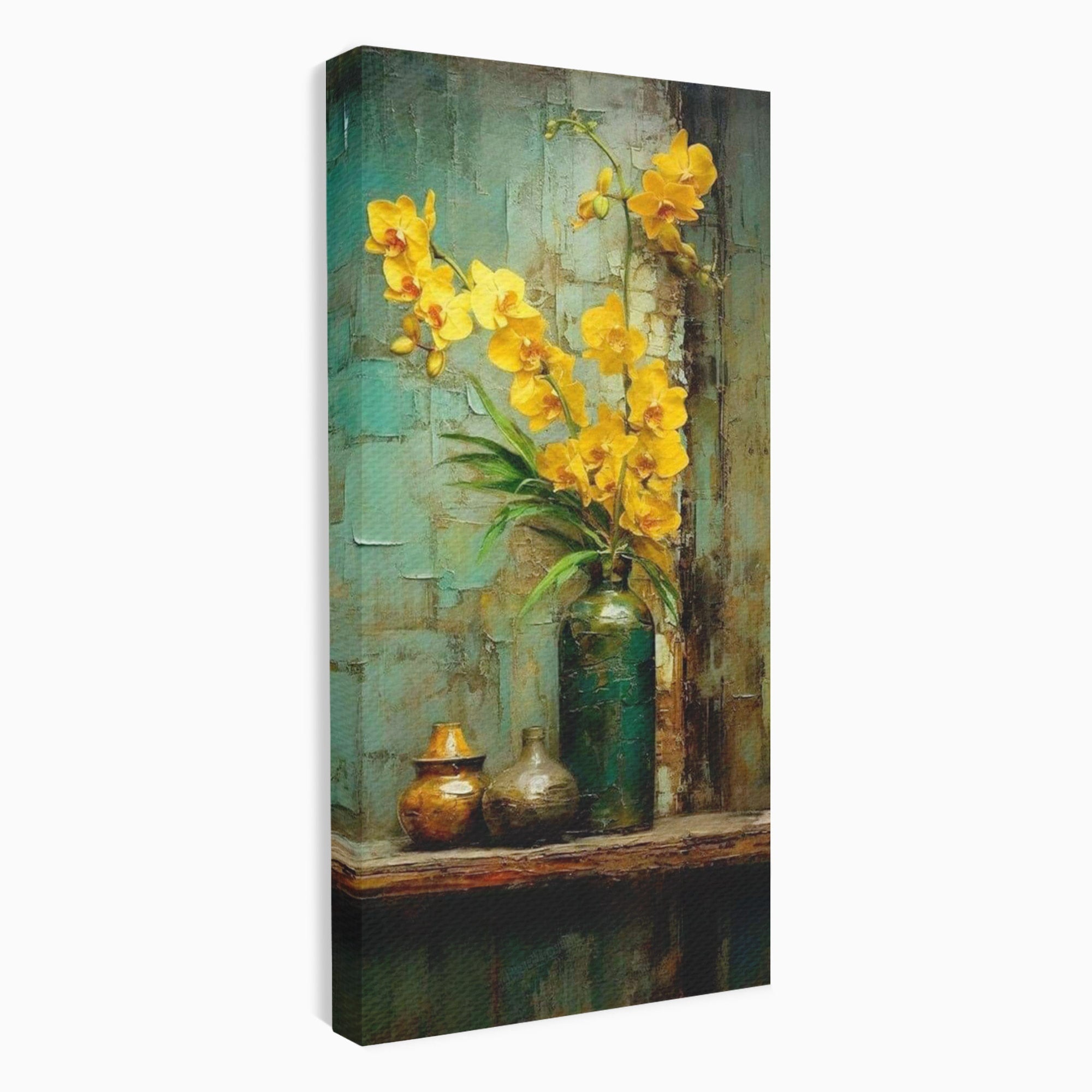Tablou Canvas Premium LuxCanva® PI1144, Orhidee Galbene in Vaza, Planta, Flori, Glastra, Living, Natura, Decor Elegant, Culori Vibrante