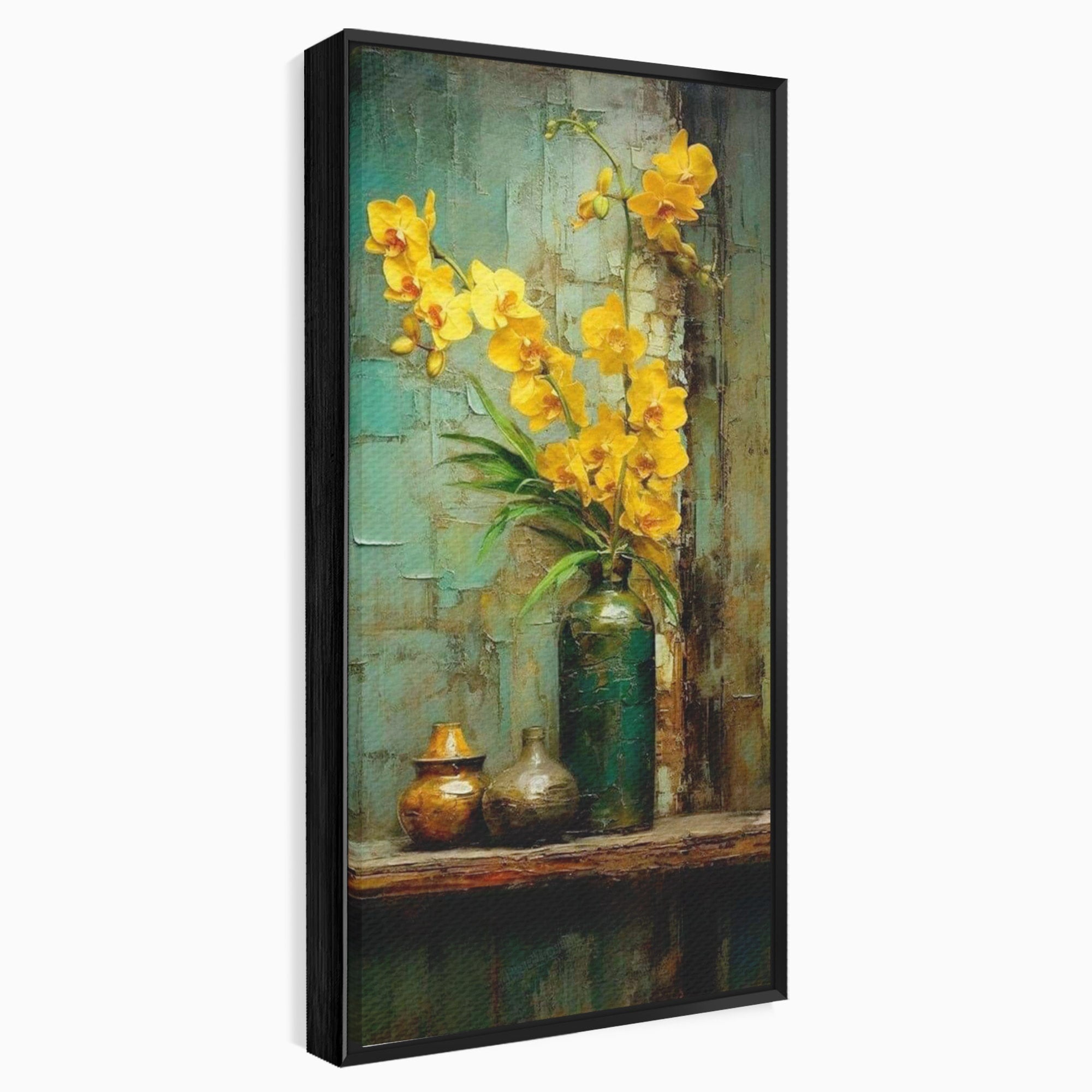 Tablou Canvas Premium LuxCanva® PI1144, Orhidee Galbene in Vaza, Planta, Flori, Glastra, Living, Natura, Decor Elegant, Culori Vibrante