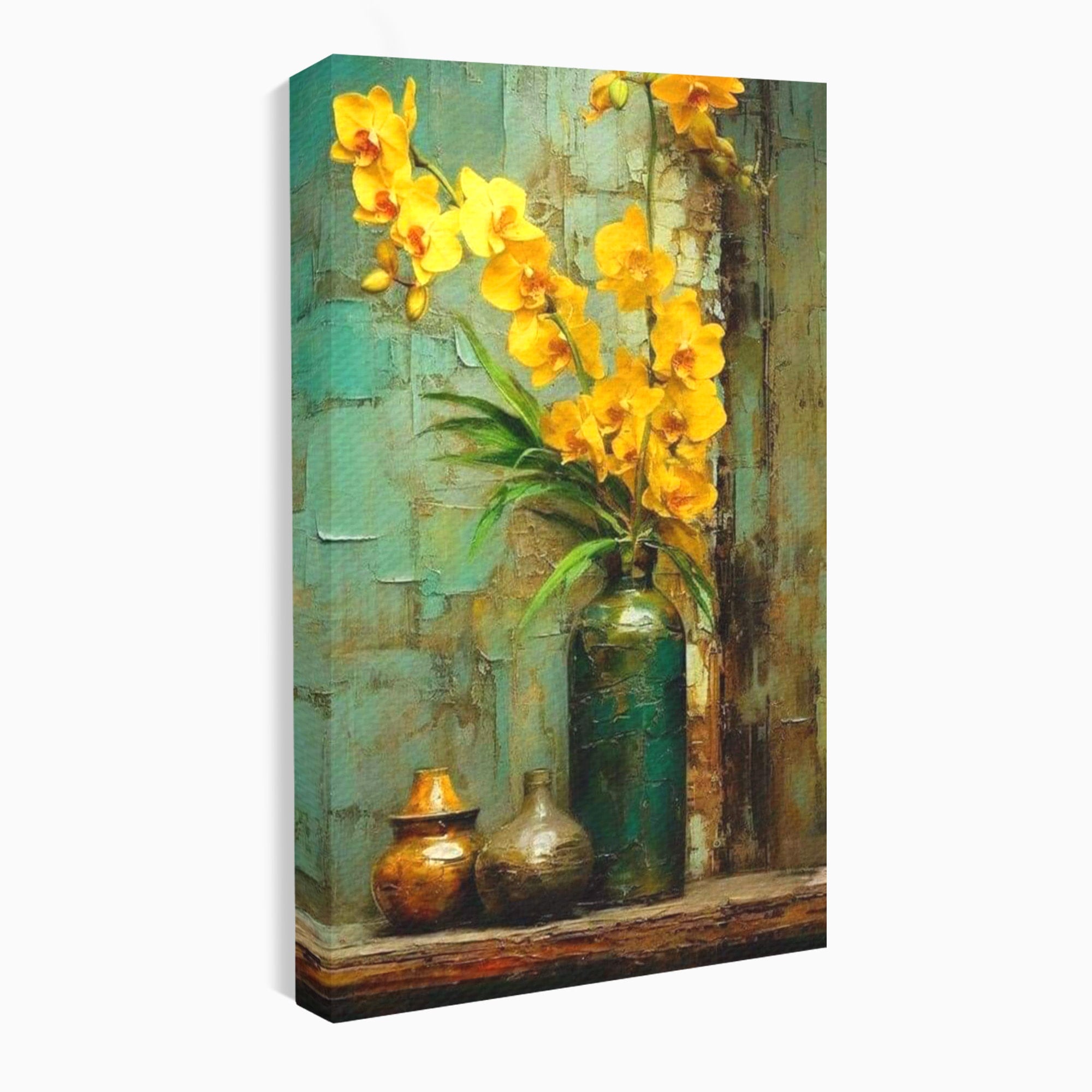 Tablou Canvas Premium LuxCanva® PI1144, Orhidee Galbene in Vaza, Planta, Flori, Glastra, Living, Natura, Decor Elegant, Culori Vibrante