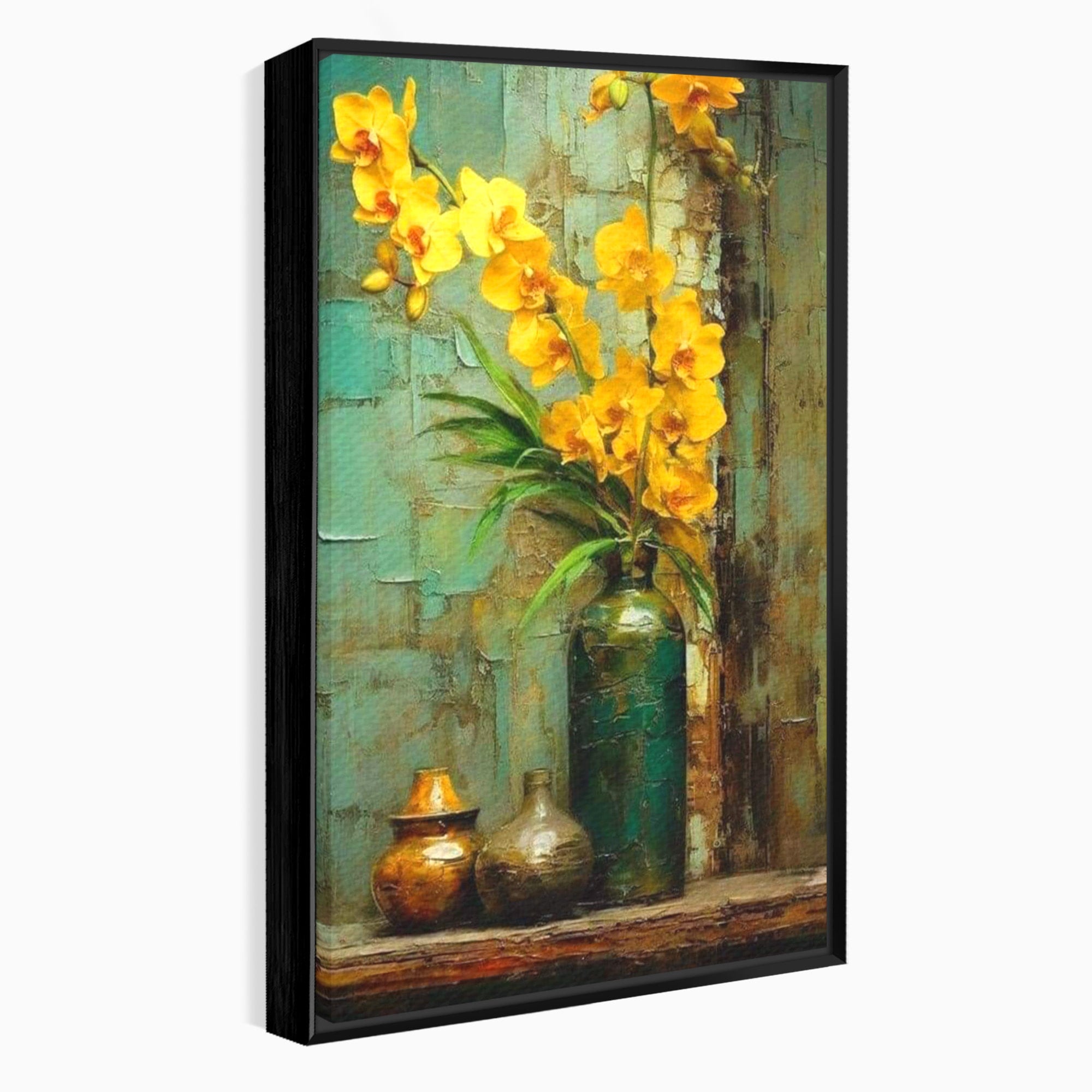 Tablou Canvas Premium LuxCanva® PI1144, Orhidee Galbene in Vaza, Planta, Flori, Glastra, Living, Natura, Decor Elegant, Culori Vibrante