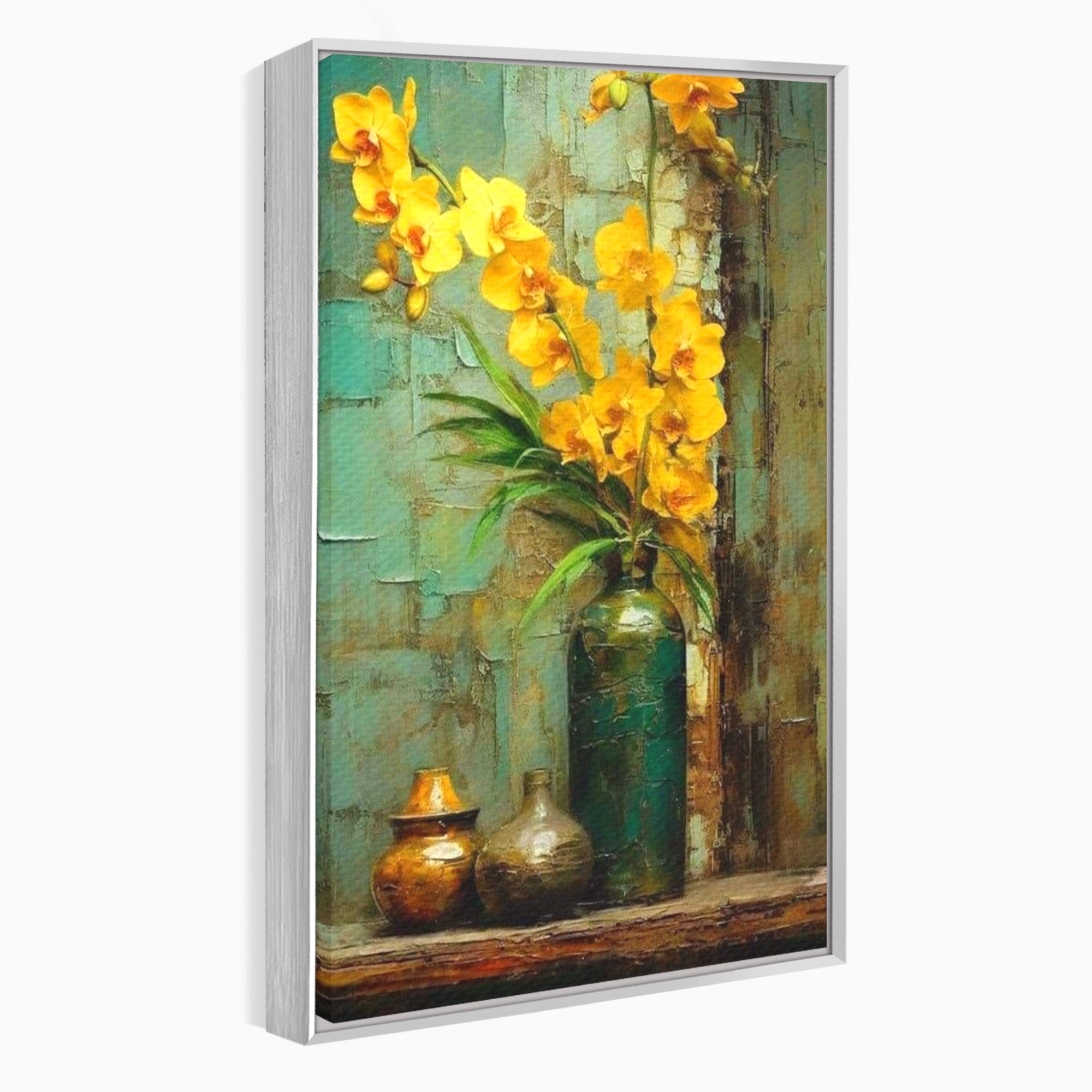 Tablou Canvas Premium LuxCanva® PI1144, Orhidee Galbene in Vaza, Planta, Flori, Glastra, Living, Natura, Decor Elegant, Culori Vibrante