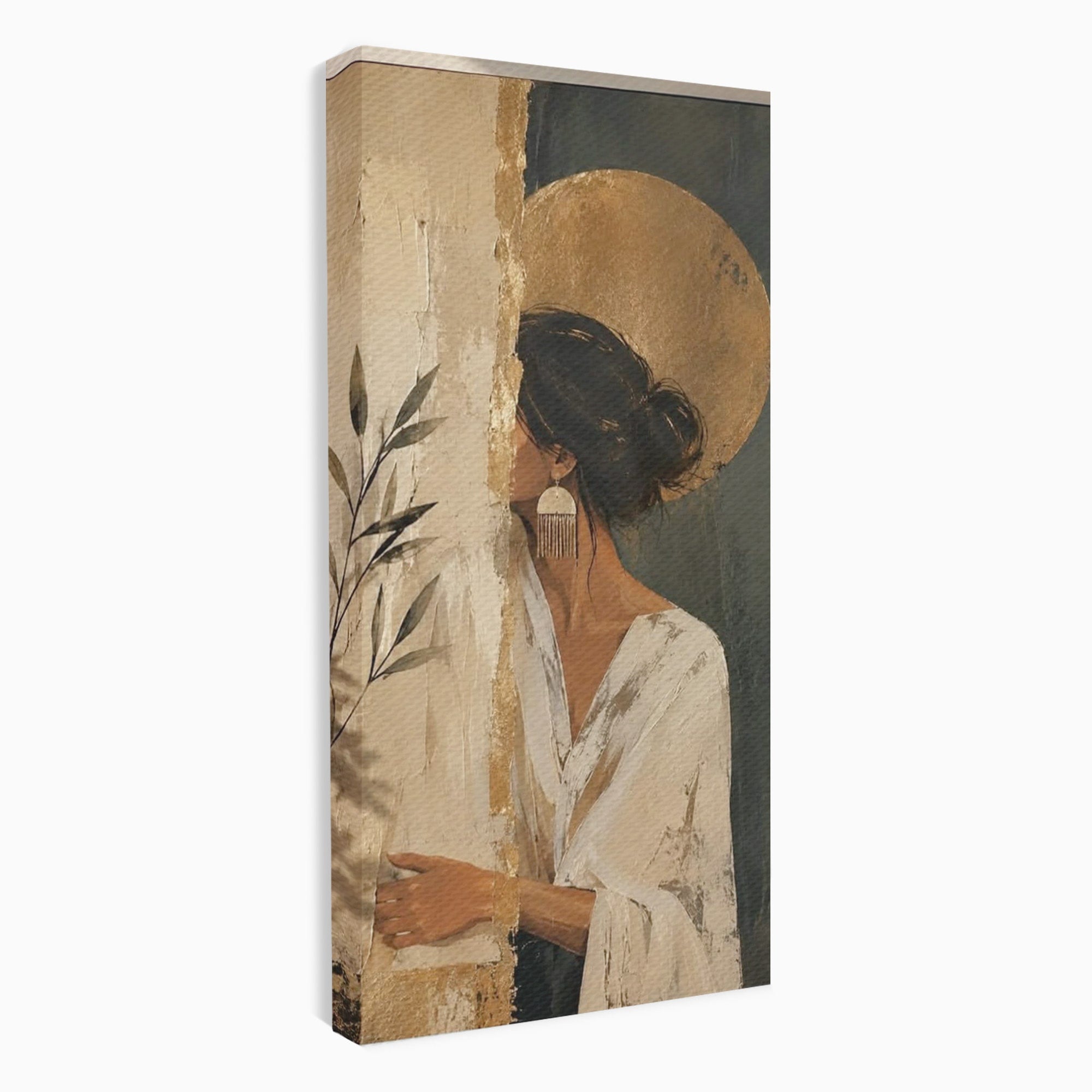 Tablou Canvas Premium LuxCanva® PI1146, Misterul Femeii Cu Cerc Auriu, Diva, Portret, Abstract, Eleganta, Dormitor, Culori Vibrante