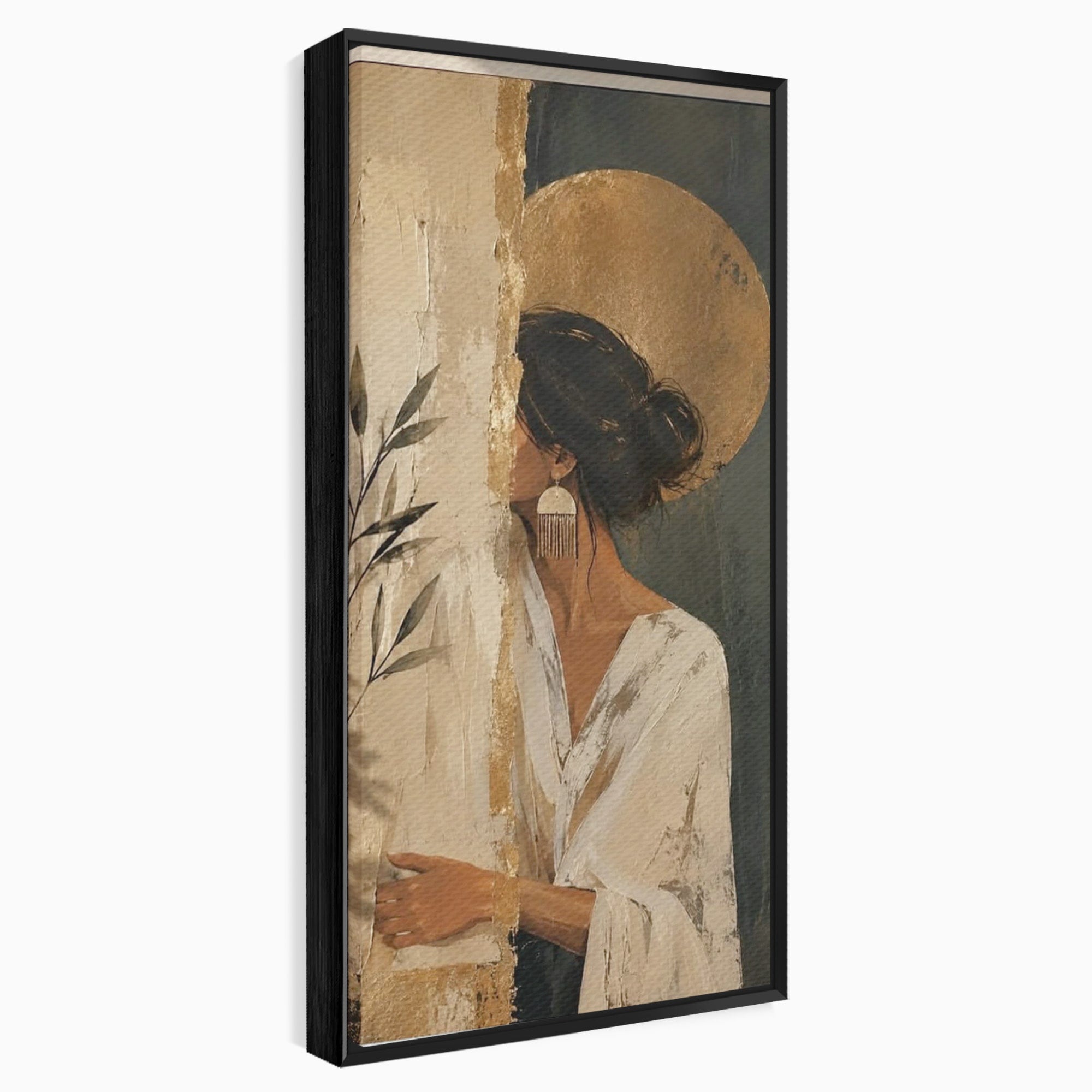 Tablou Canvas Premium LuxCanva® PI1146, Misterul Femeii Cu Cerc Auriu, Diva, Portret, Abstract, Eleganta, Dormitor, Culori Vibrante