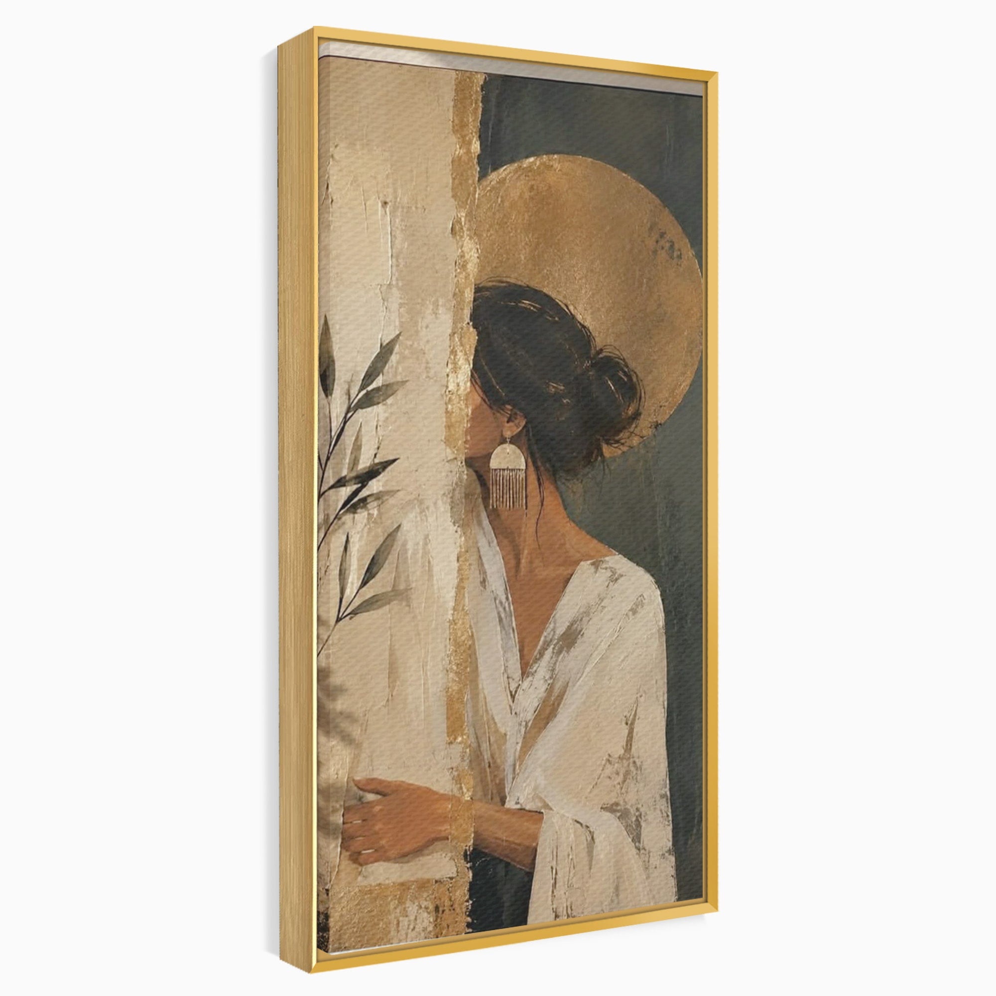 Tablou Canvas Premium LuxCanva® PI1146, Misterul Femeii Cu Cerc Auriu, Diva, Portret, Abstract, Eleganta, Dormitor, Culori Vibrante