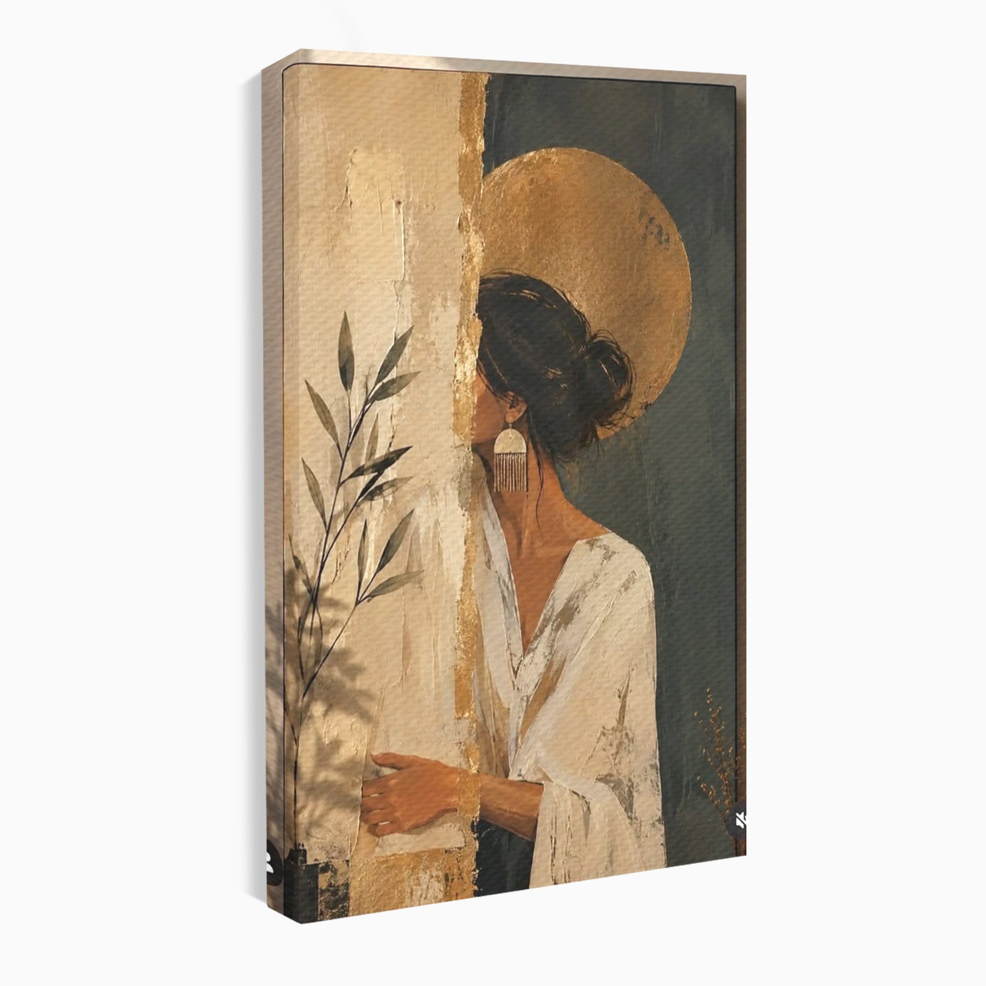 Tablou Canvas Premium LuxCanva® PI1146, Misterul Femeii Cu Cerc Auriu, Diva, Portret, Abstract, Eleganta, Dormitor, Culori Vibrante
