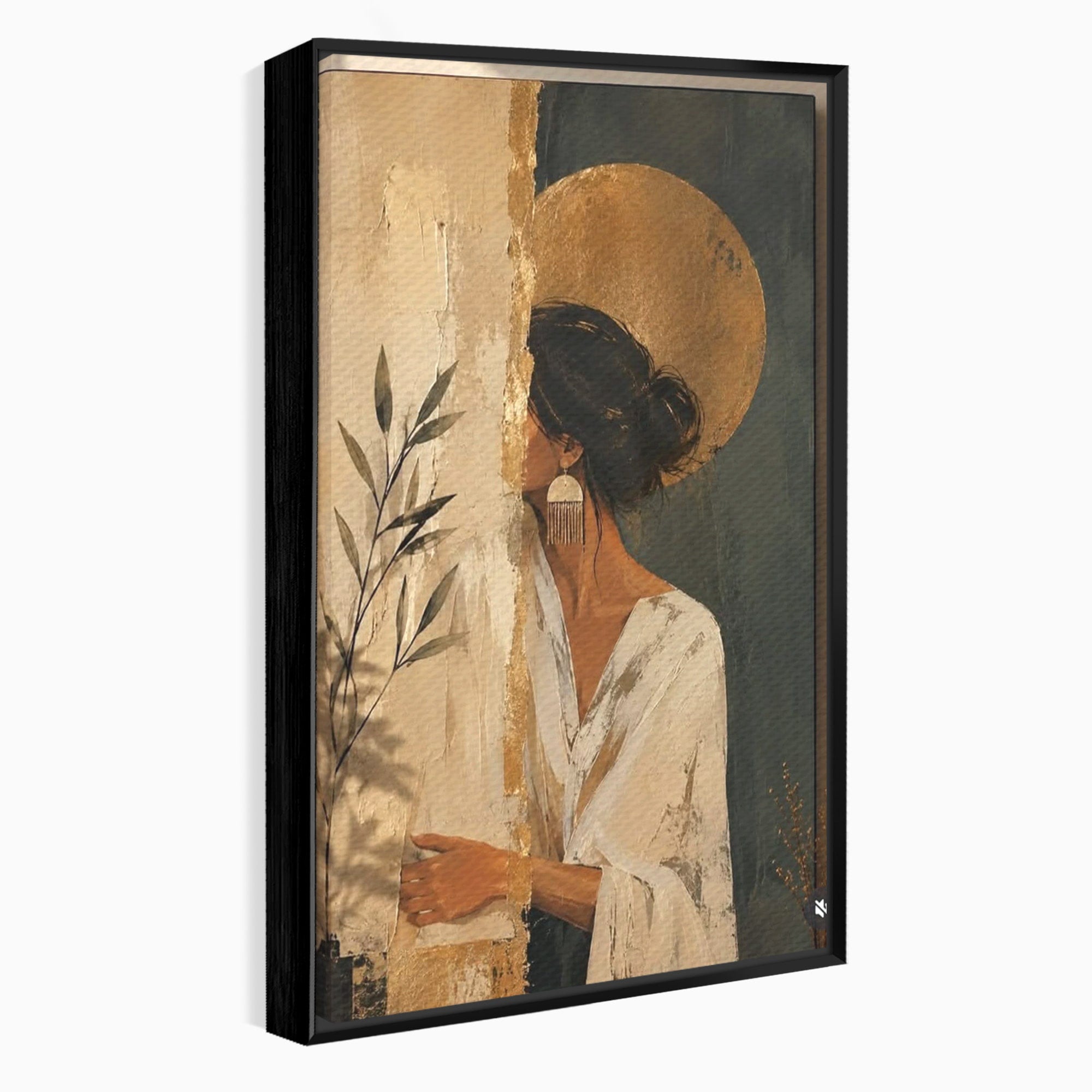 Tablou Canvas Premium LuxCanva® PI1146, Misterul Femeii Cu Cerc Auriu, Diva, Portret, Abstract, Eleganta, Dormitor, Culori Vibrante