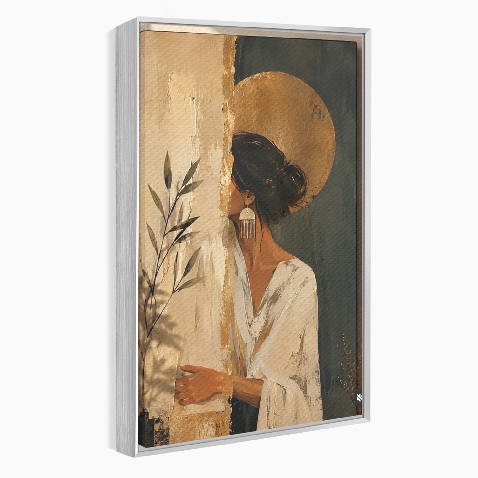 Tablou Canvas Premium LuxCanva® PI1146, Misterul Femeii Cu Cerc Auriu, Diva, Portret, Abstract, Eleganta, Dormitor, Culori Vibrante