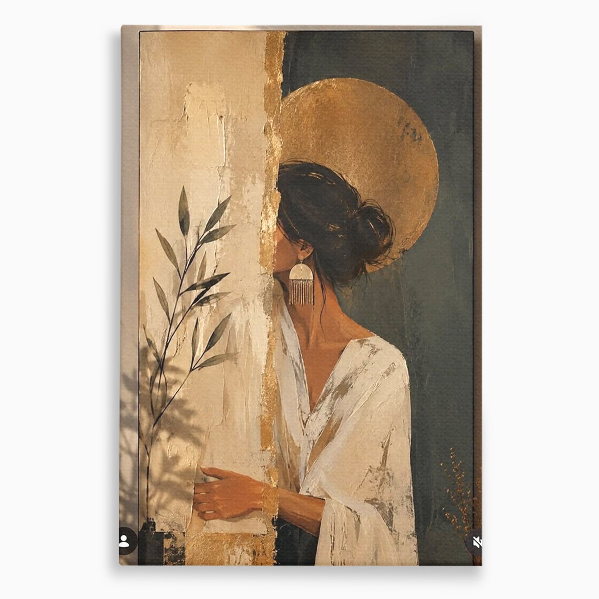 Tablou Canvas Premium LuxCanva® PI1146, Misterul Femeii Cu Cerc Auriu, Diva, Portret, Abstract, Eleganta, Dormitor, Culori Vibrante
