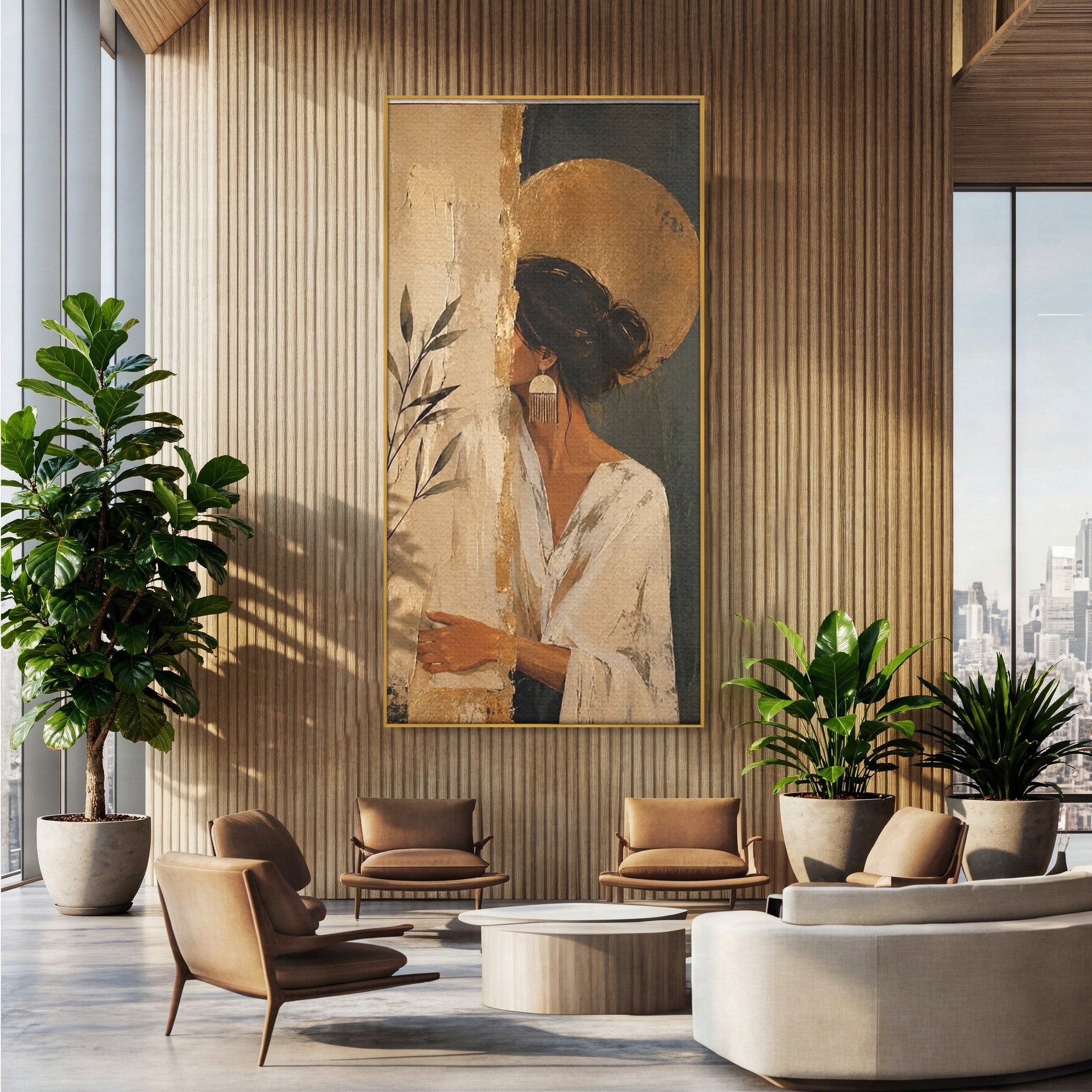 Tablou Canvas Premium LuxCanva® PI1146, Misterul Femeii Cu Cerc Auriu, Diva, Portret, Abstract, Eleganta, Dormitor, Culori Vibrante