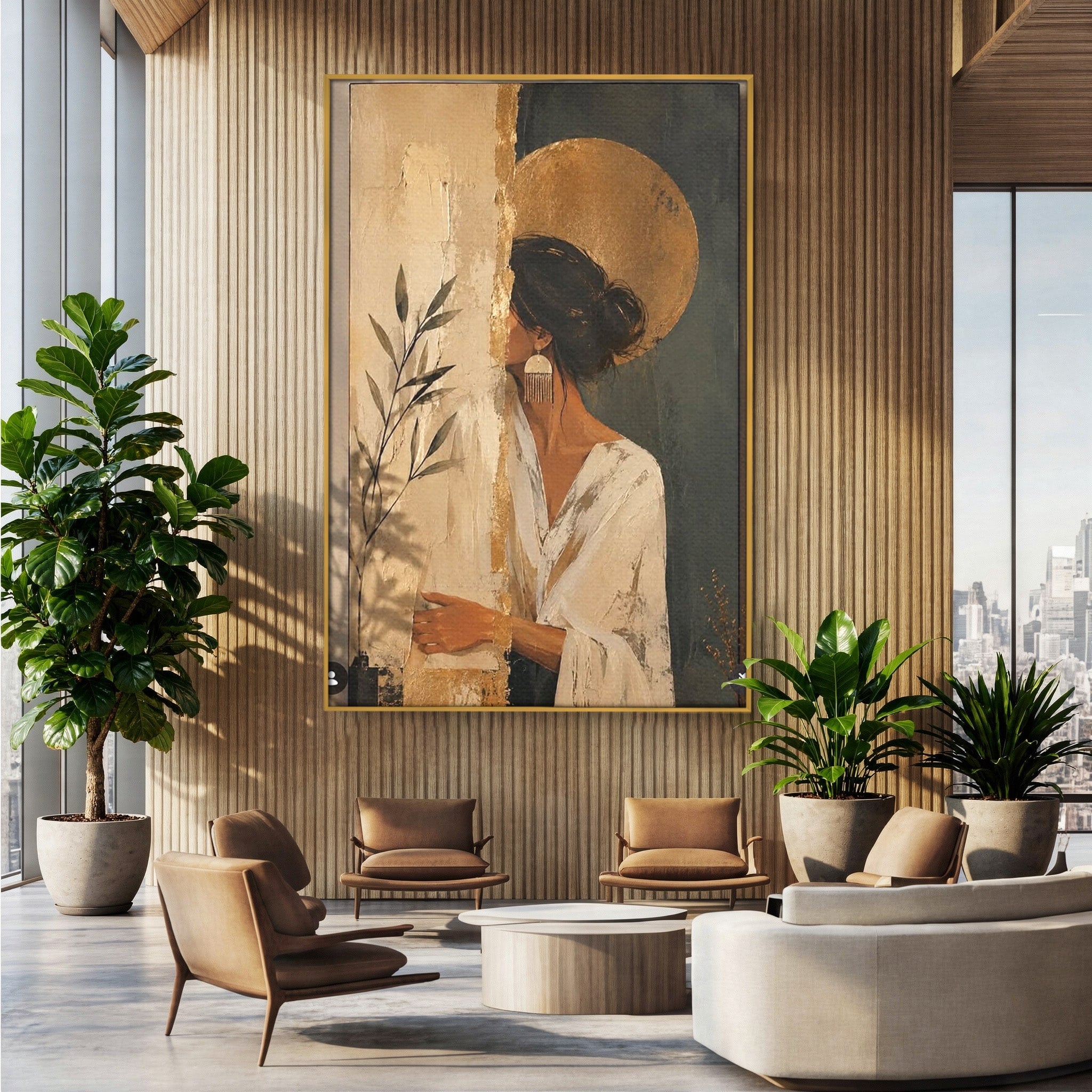 Tablou Canvas Premium LuxCanva® PI1146, Misterul Femeii Cu Cerc Auriu, Diva, Portret, Abstract, Eleganta, Dormitor, Culori Vibrante