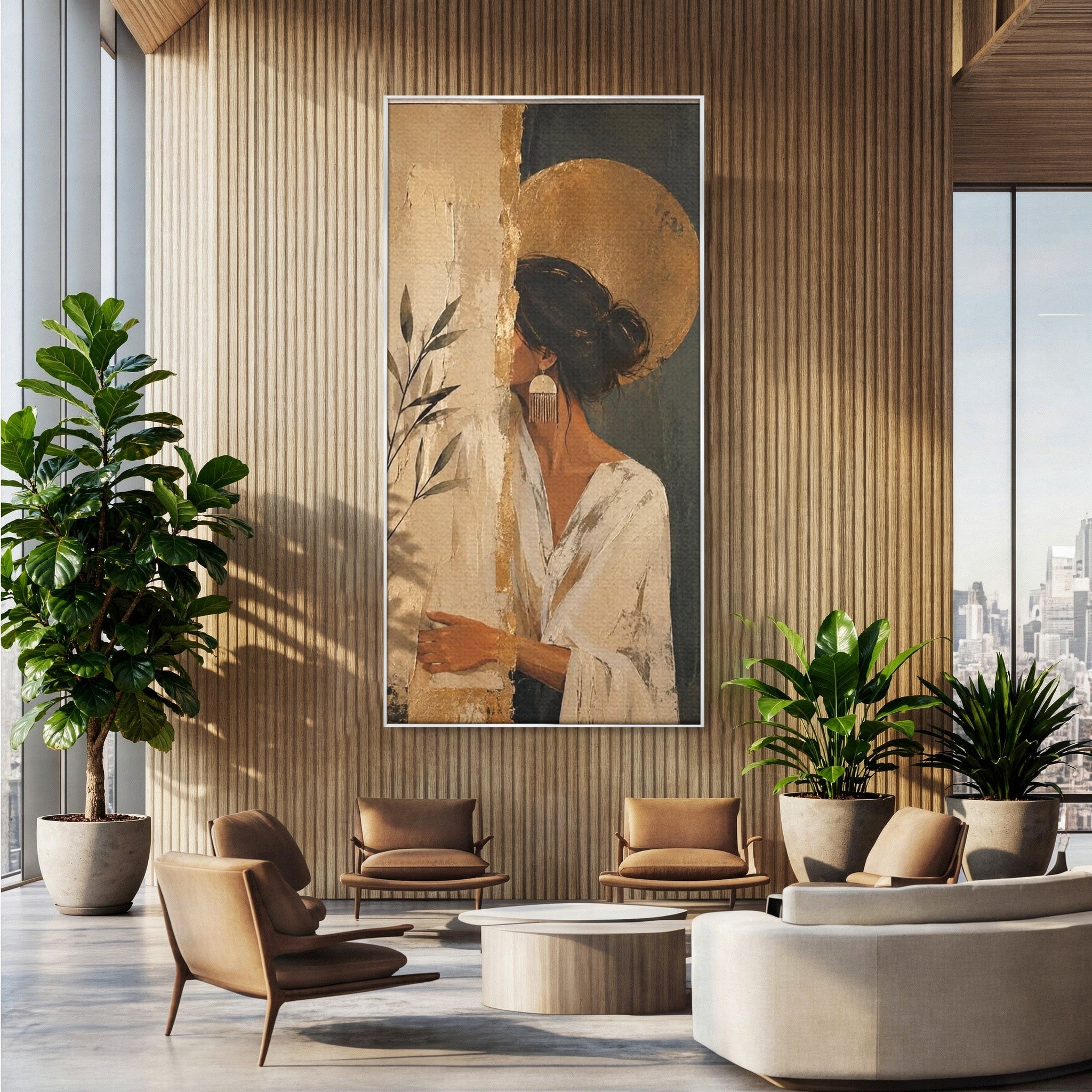 Tablou Canvas Premium LuxCanva® PI1146, Misterul Femeii Cu Cerc Auriu, Diva, Portret, Abstract, Eleganta, Dormitor, Culori Vibrante