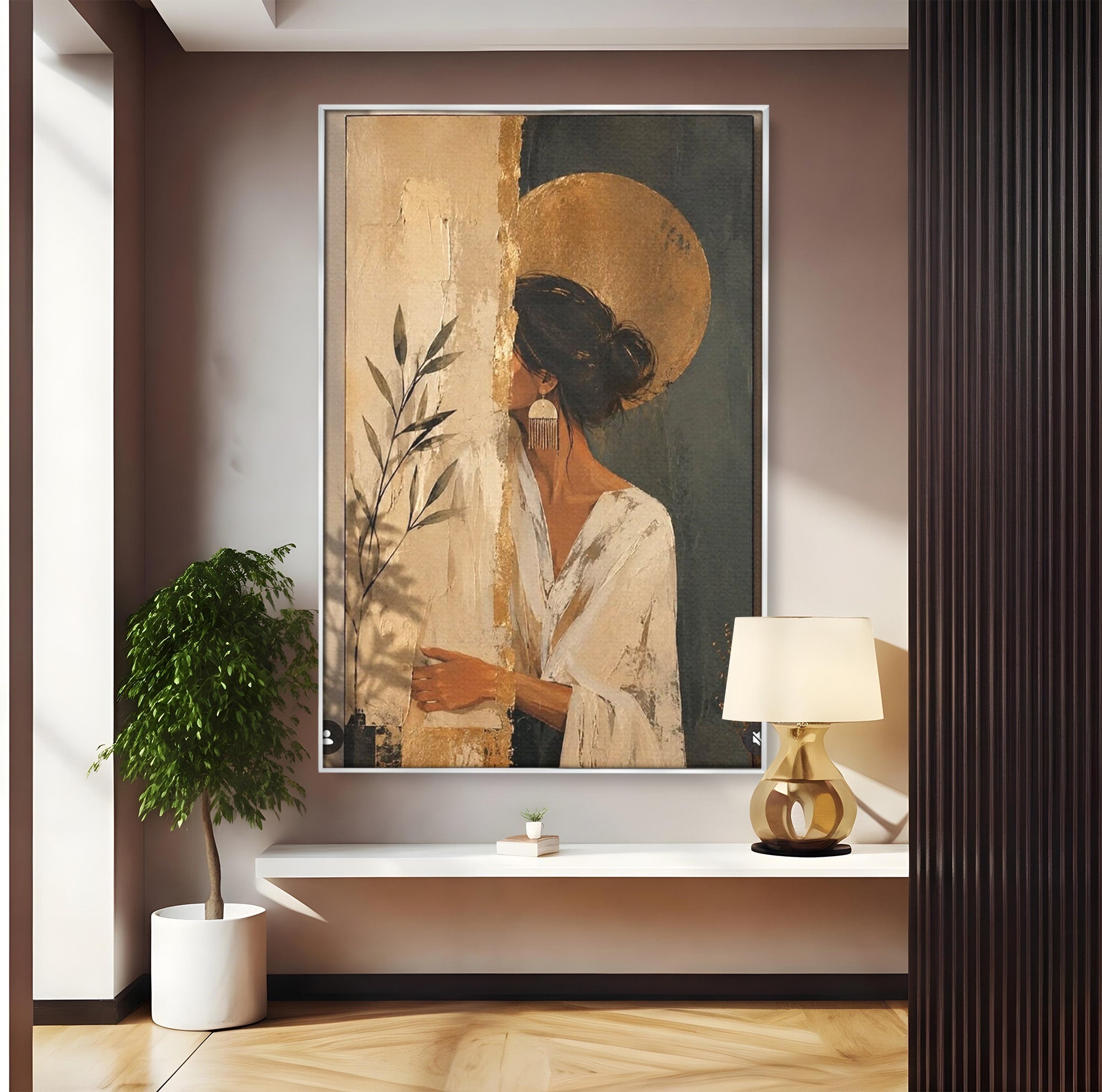 Tablou Canvas Premium LuxCanva® PI1146, Misterul Femeii Cu Cerc Auriu, Diva, Portret, Abstract, Eleganta, Dormitor, Culori Vibrante