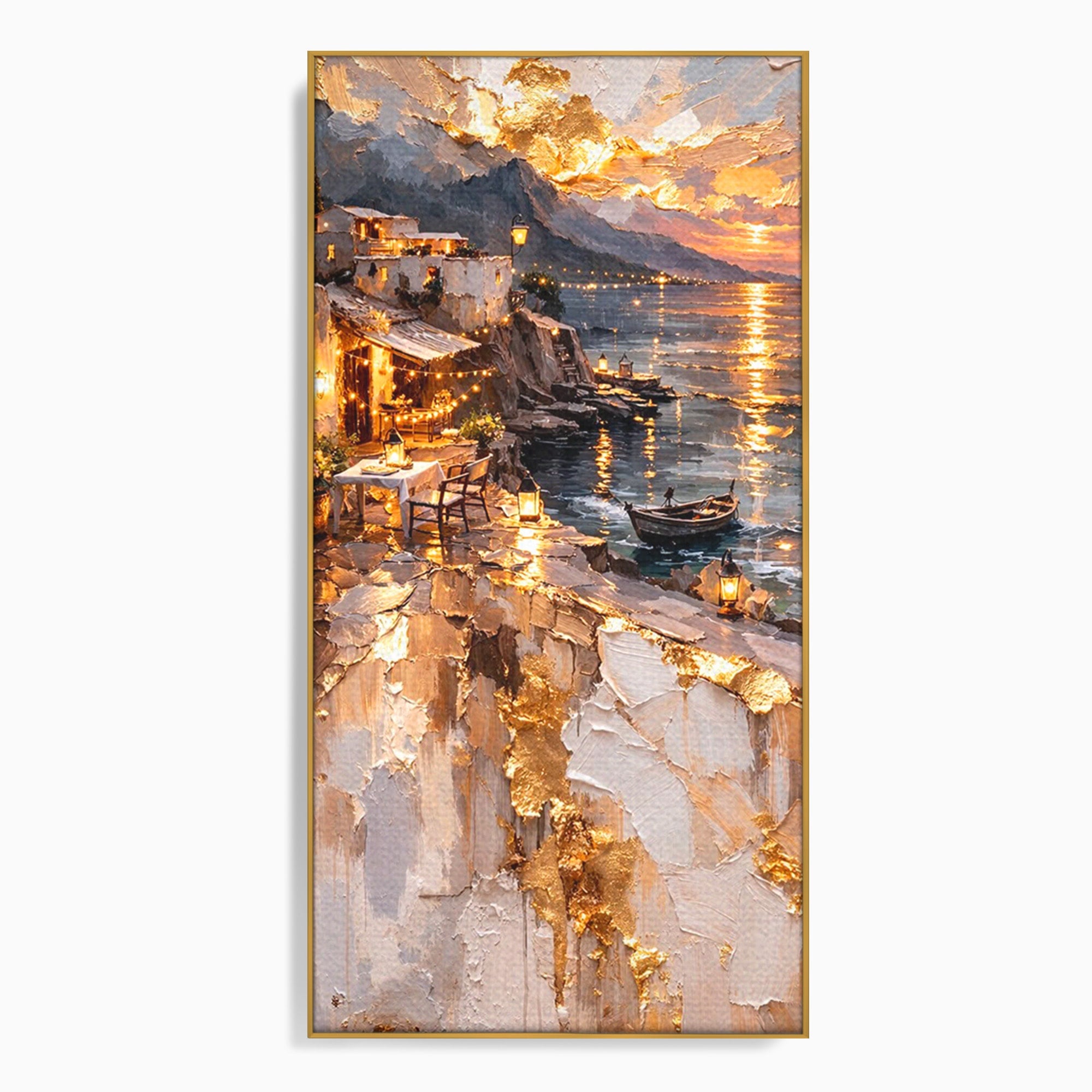 Tablou Canvas Premium LuxCanva® PI1147, Apus Mediteranean, Seara, Mare, Peisaj, Mediterranean, Living, Culori Vibrante