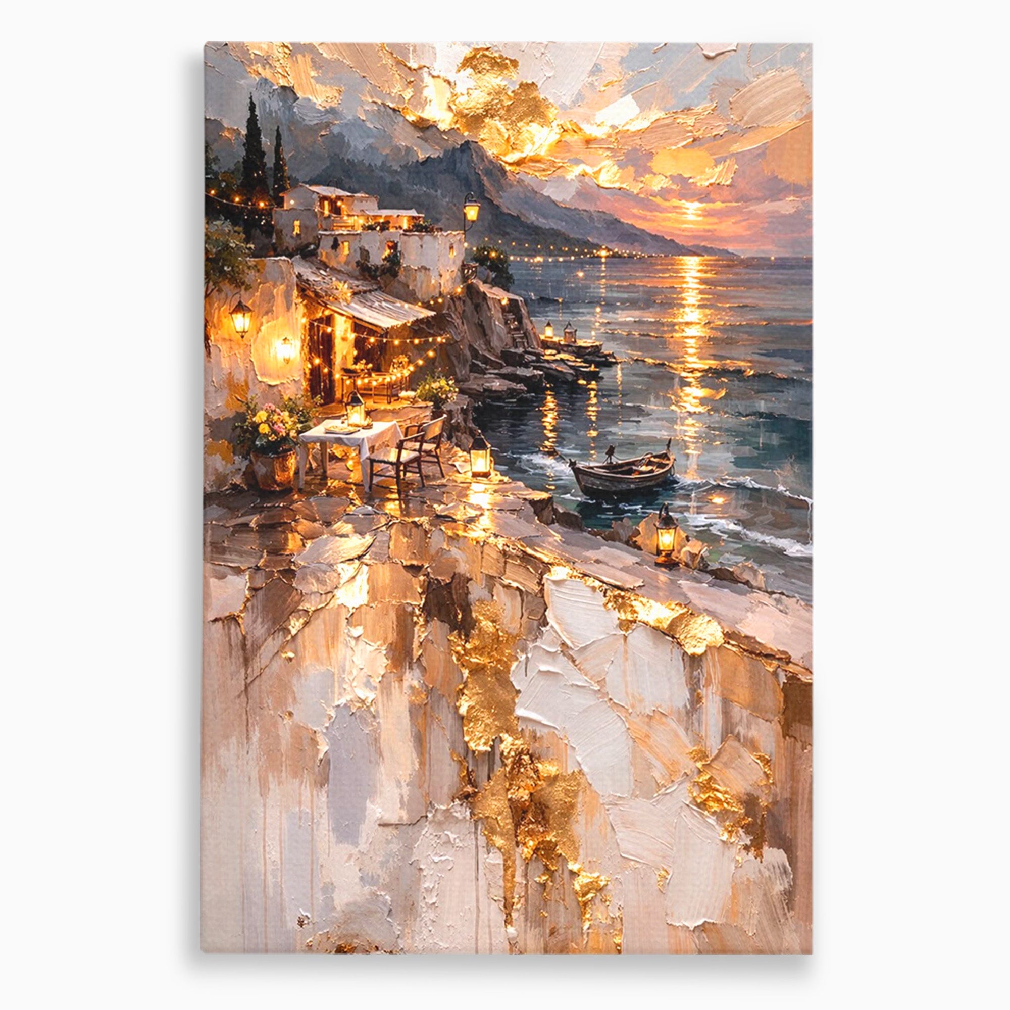 Tablou Canvas Premium LuxCanva® PI1147, Apus Mediteranean, Seara, Mare, Peisaj, Mediterranean, Living, Culori Vibrante