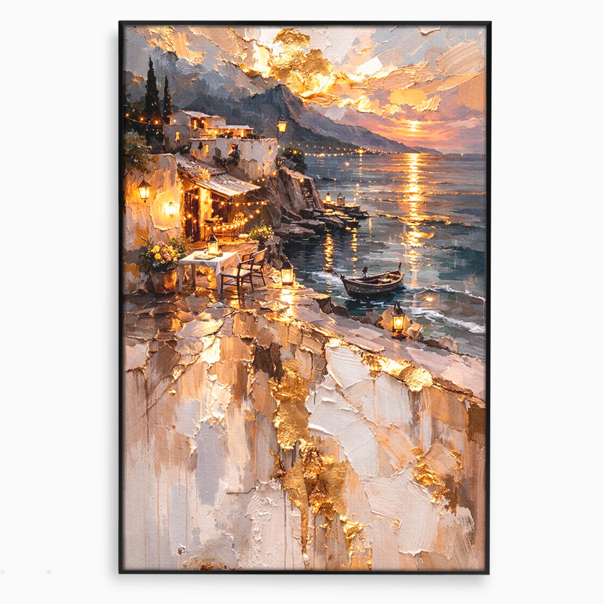 Tablou Canvas Premium LuxCanva® PI1147, Apus Mediteranean, Seara, Mare, Peisaj, Mediterranean, Living, Culori Vibrante