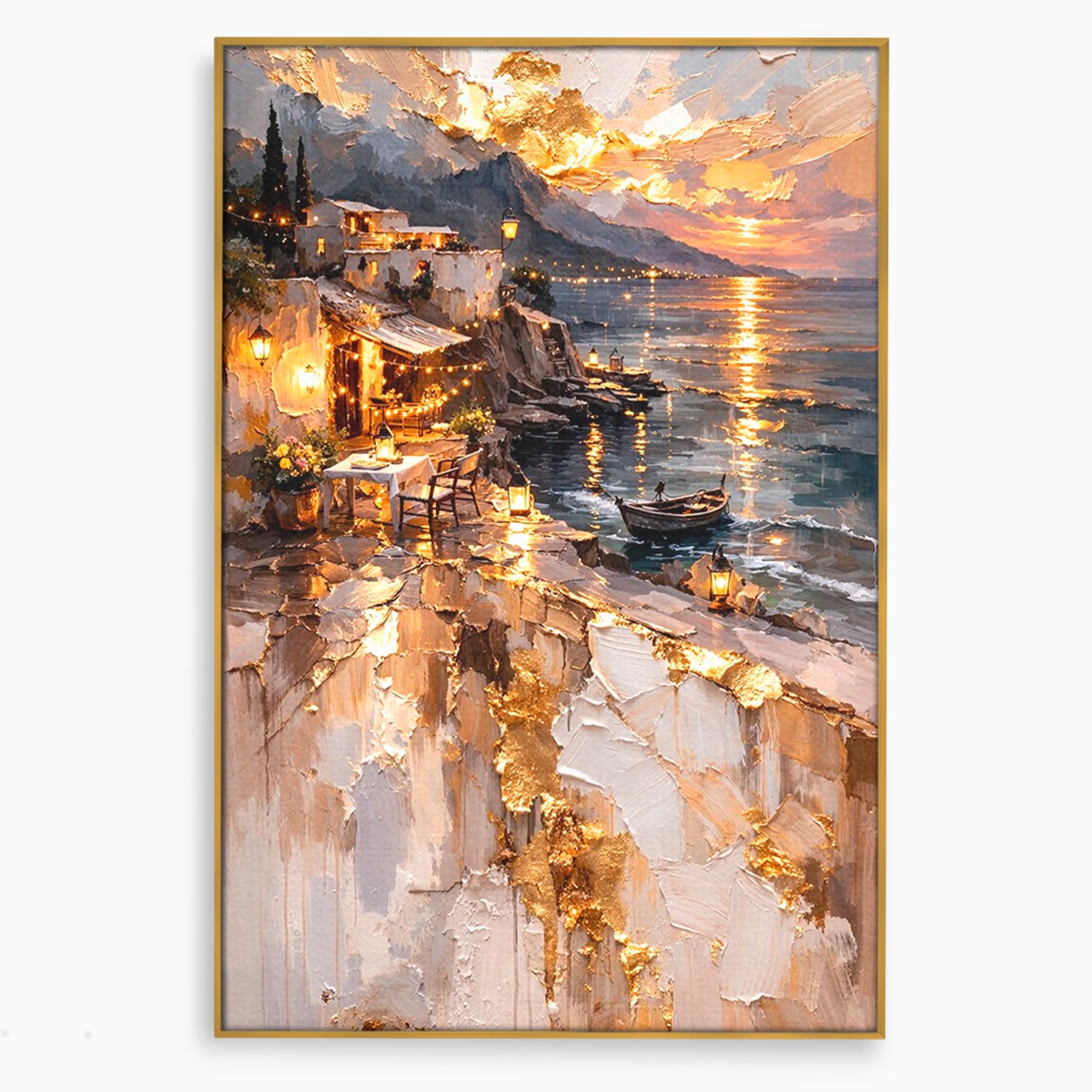 Tablou Canvas Premium LuxCanva® PI1147, Apus Mediteranean, Seara, Mare, Peisaj, Mediterranean, Living, Culori Vibrante