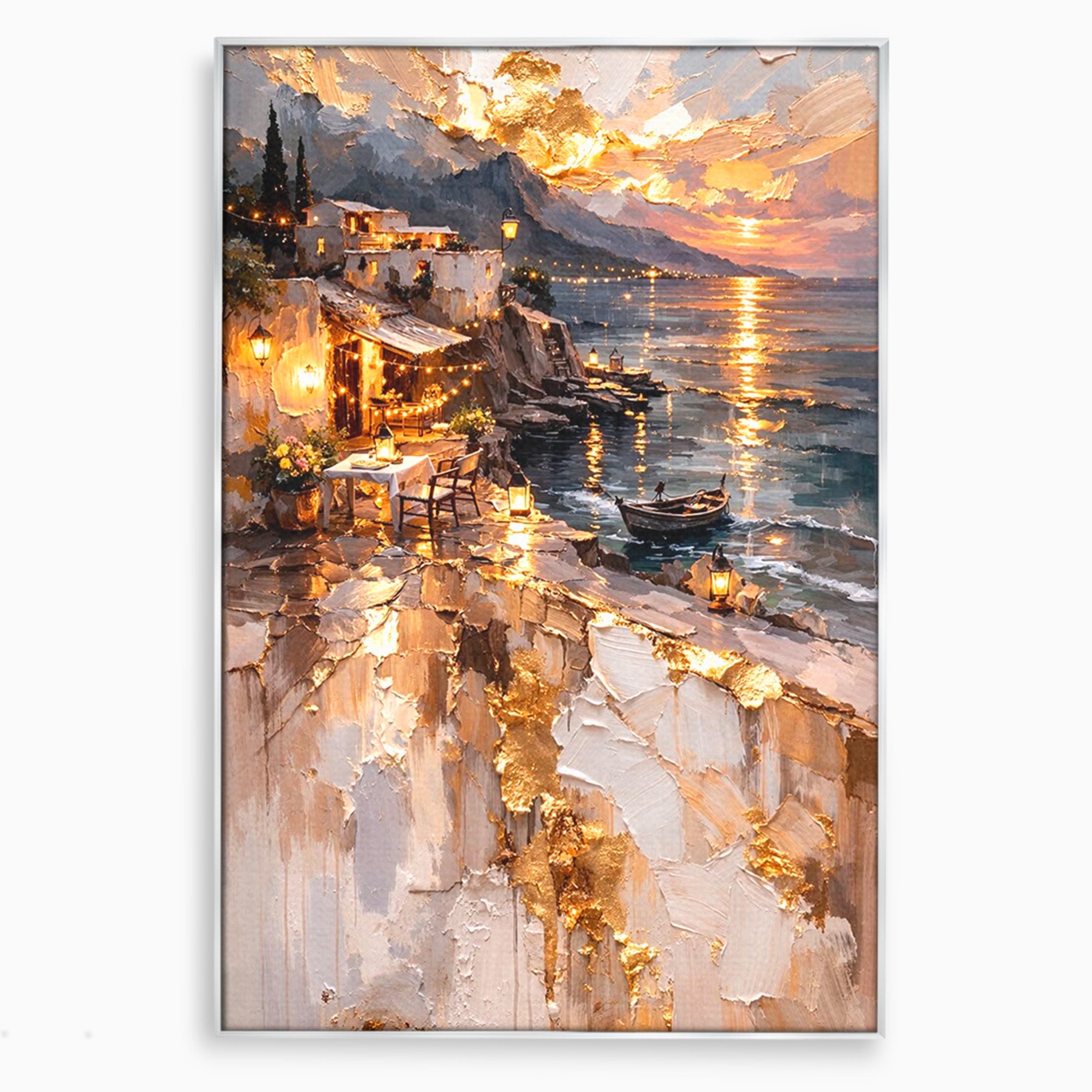 Tablou Canvas Premium LuxCanva® PI1147, Apus Mediteranean, Seara, Mare, Peisaj, Mediterranean, Living, Culori Vibrante