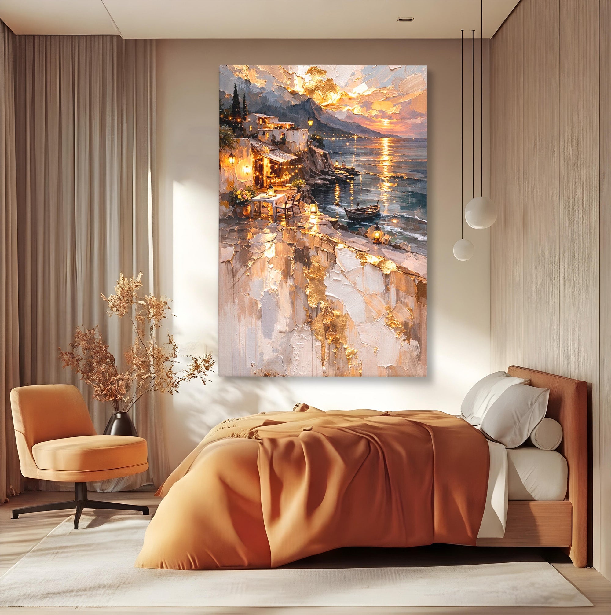 Tablou Canvas Premium LuxCanva® PI1147, Apus Mediteranean, Seara, Mare, Peisaj, Mediterranean, Living, Culori Vibrante