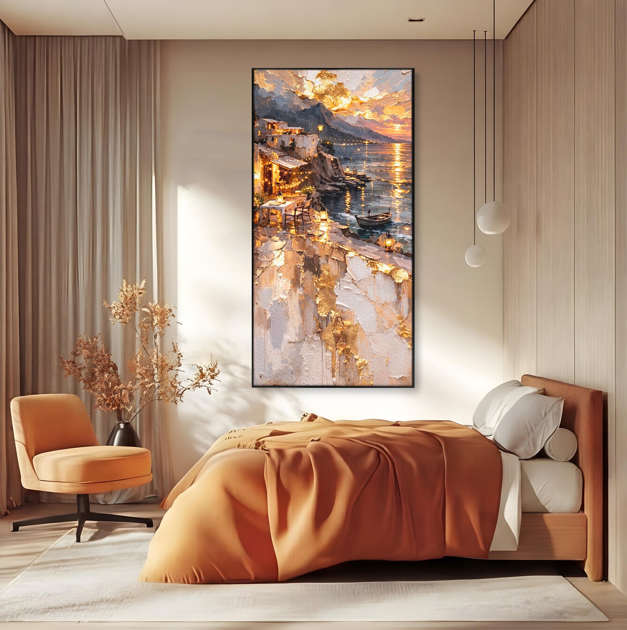 Tablou Canvas Premium LuxCanva® PI1147, Apus Mediteranean, Seara, Mare, Peisaj, Mediterranean, Living, Culori Vibrante