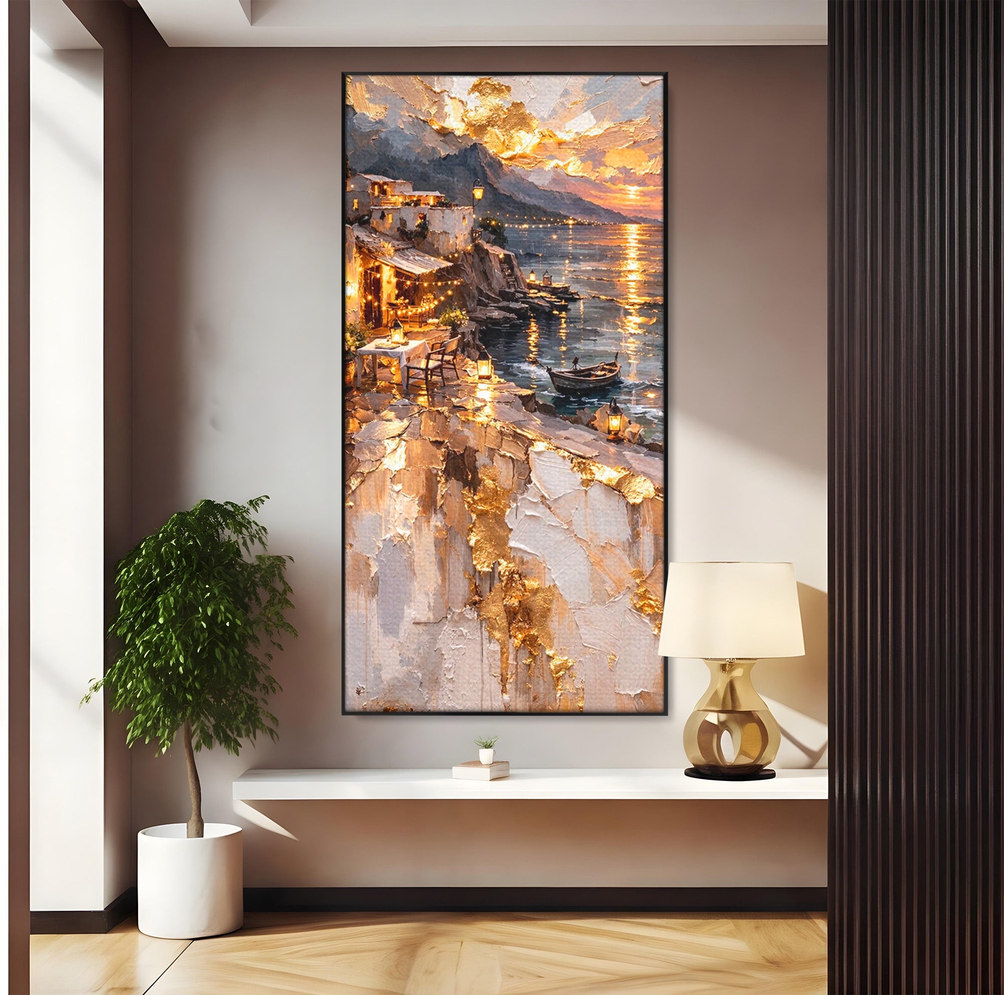 Tablou Canvas Premium LuxCanva® PI1147, Apus Mediteranean, Seara, Mare, Peisaj, Mediterranean, Living, Culori Vibrante
