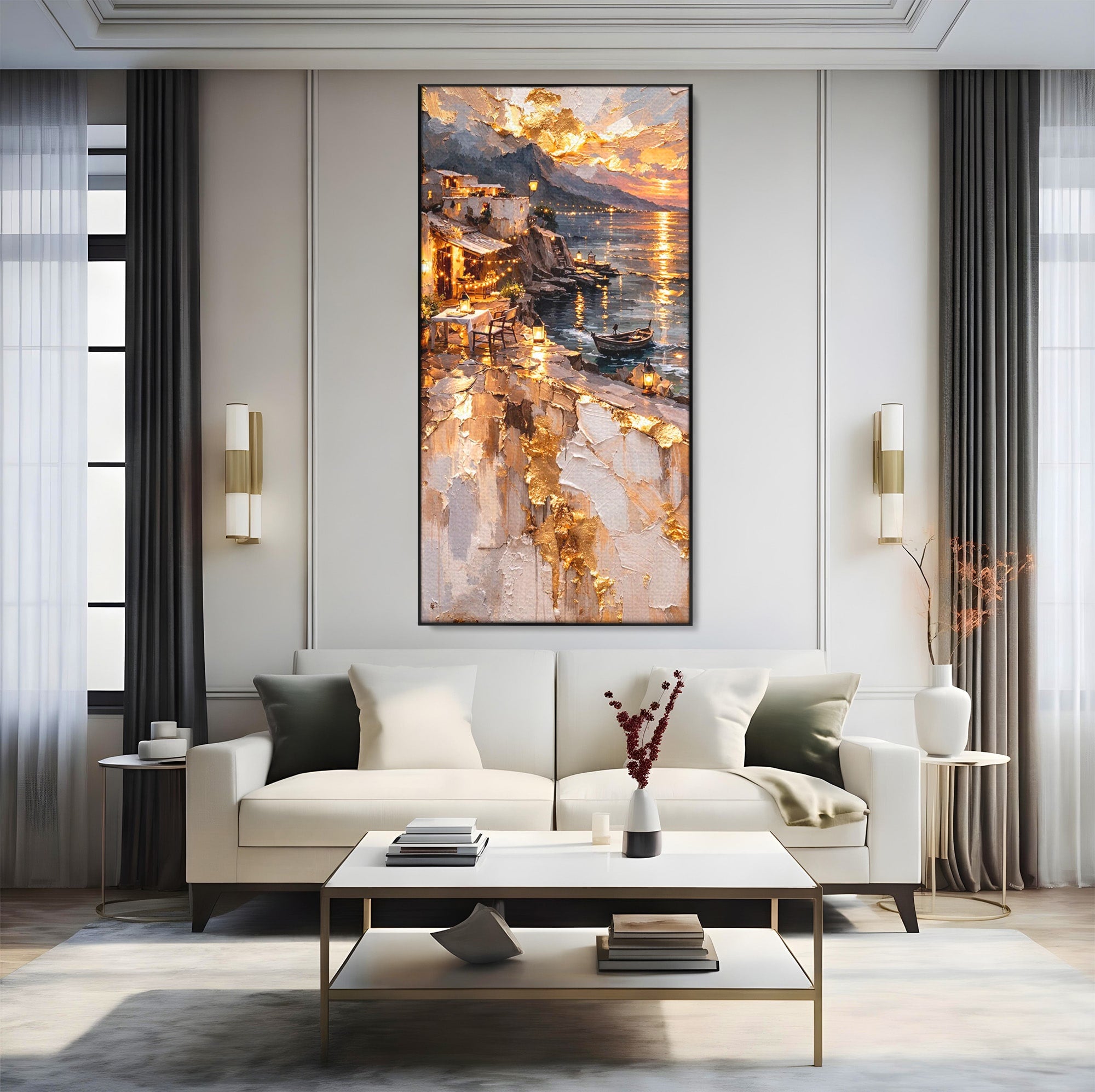Tablou Canvas Premium LuxCanva® PI1147, Apus Mediteranean, Seara, Mare, Peisaj, Mediterranean, Living, Culori Vibrante