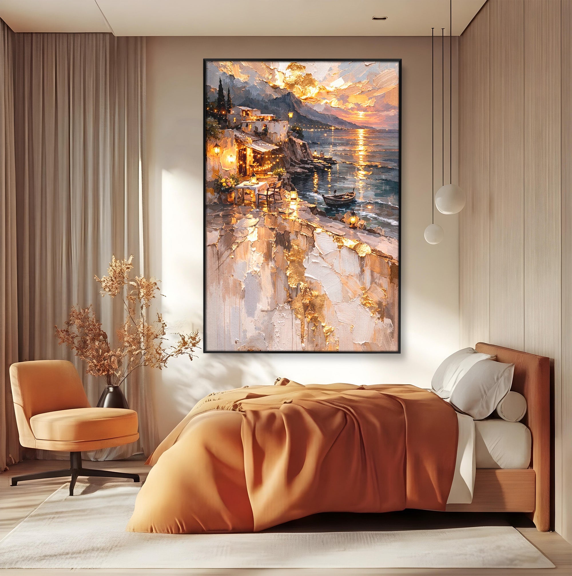Tablou Canvas Premium LuxCanva® PI1147, Apus Mediteranean, Seara, Mare, Peisaj, Mediterranean, Living, Culori Vibrante