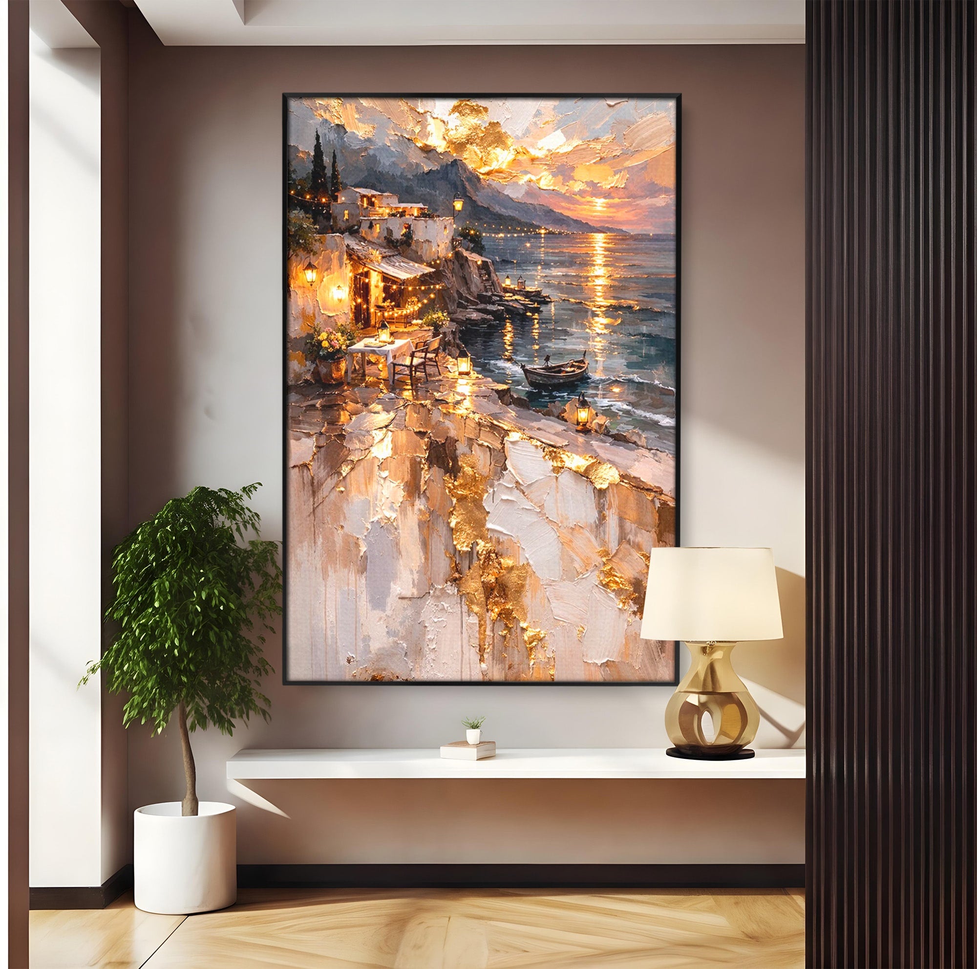 Tablou Canvas Premium LuxCanva® PI1147, Apus Mediteranean, Seara, Mare, Peisaj, Mediterranean, Living, Culori Vibrante