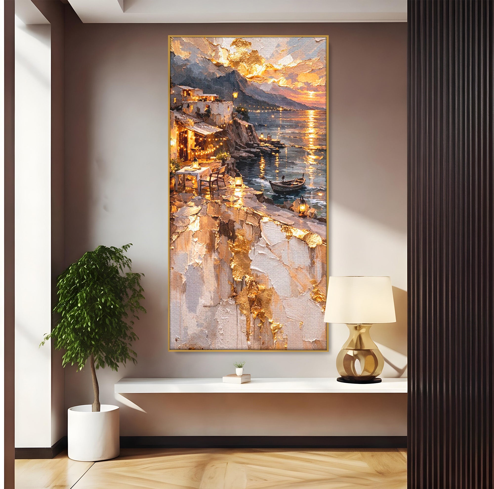 Tablou Canvas Premium LuxCanva® PI1147, Apus Mediteranean, Seara, Mare, Peisaj, Mediterranean, Living, Culori Vibrante