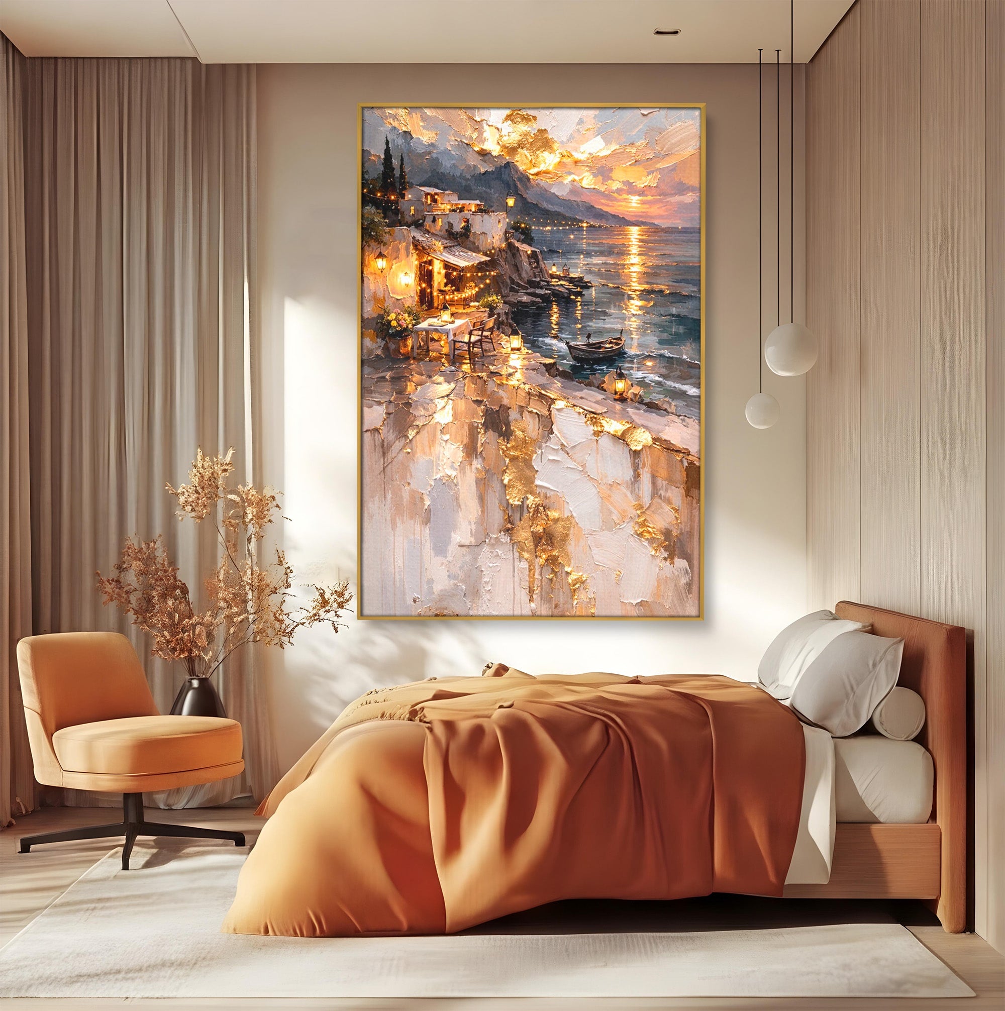 Tablou Canvas Premium LuxCanva® PI1147, Apus Mediteranean, Seara, Mare, Peisaj, Mediterranean, Living, Culori Vibrante