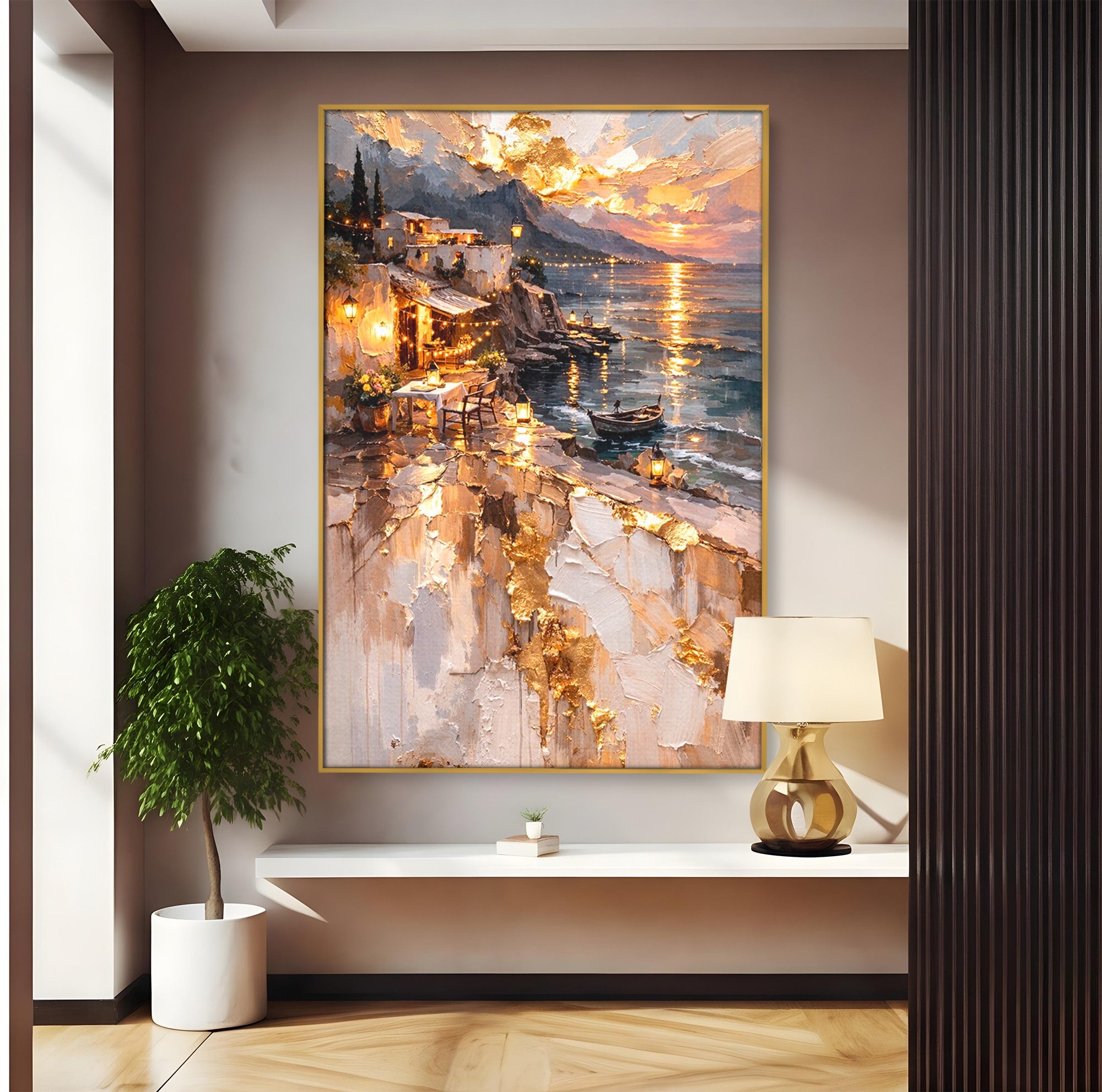 Tablou Canvas Premium LuxCanva® PI1147, Apus Mediteranean, Seara, Mare, Peisaj, Mediterranean, Living, Culori Vibrante