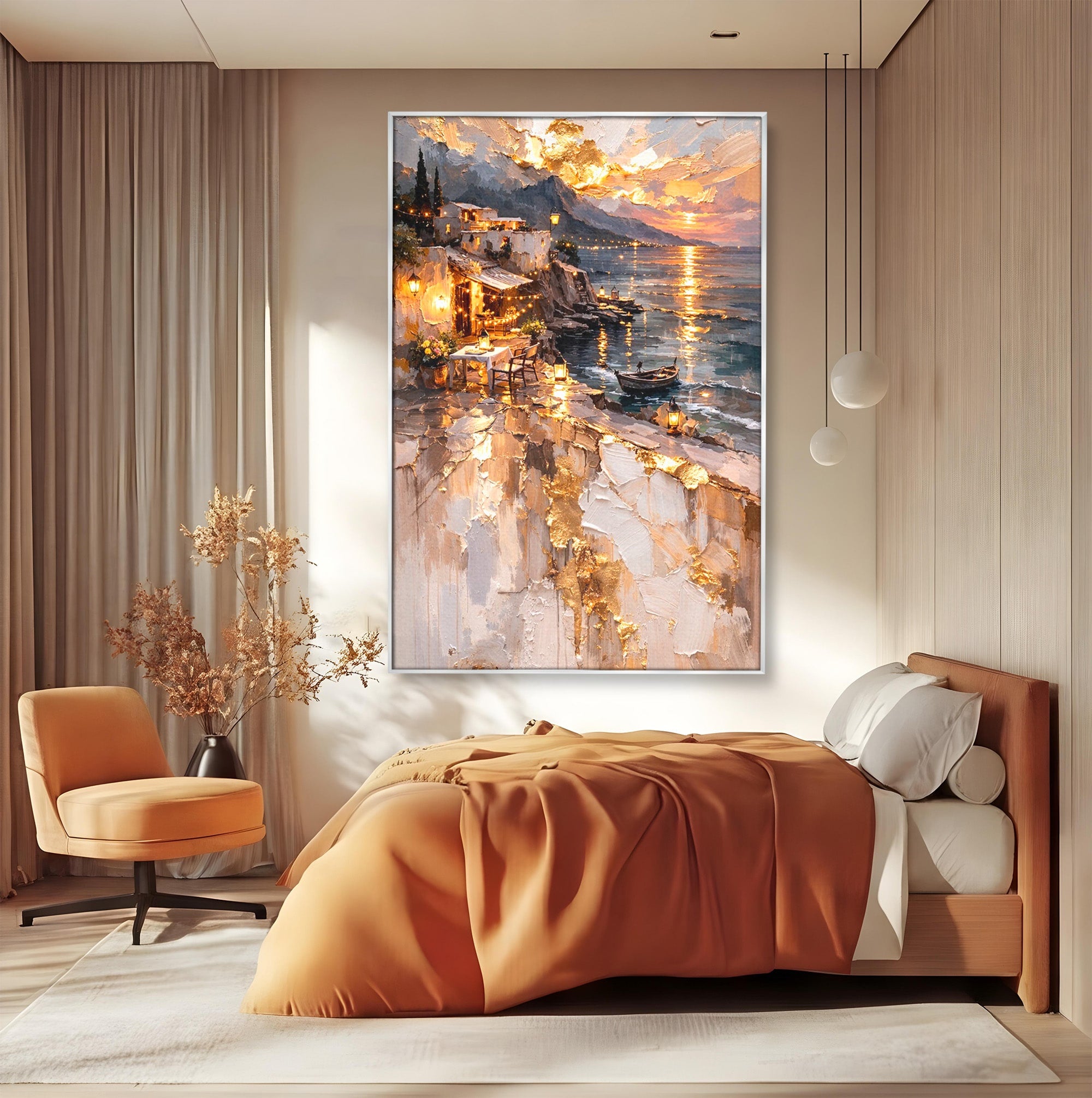 Tablou Canvas Premium LuxCanva® PI1147, Apus Mediteranean, Seara, Mare, Peisaj, Mediterranean, Living, Culori Vibrante