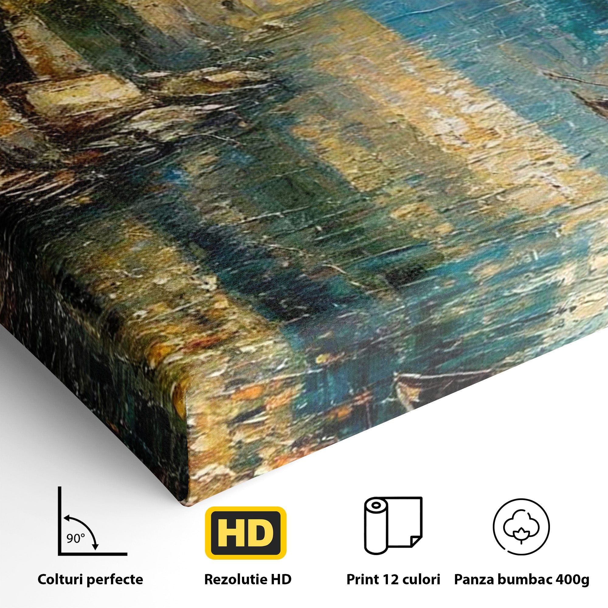 Tablou Canvas Premium LuxCanva® PI1148, Canalul Linistit, Peisaj, Apa, Barci, Toamna, Oras, Living, Culori Vibrante