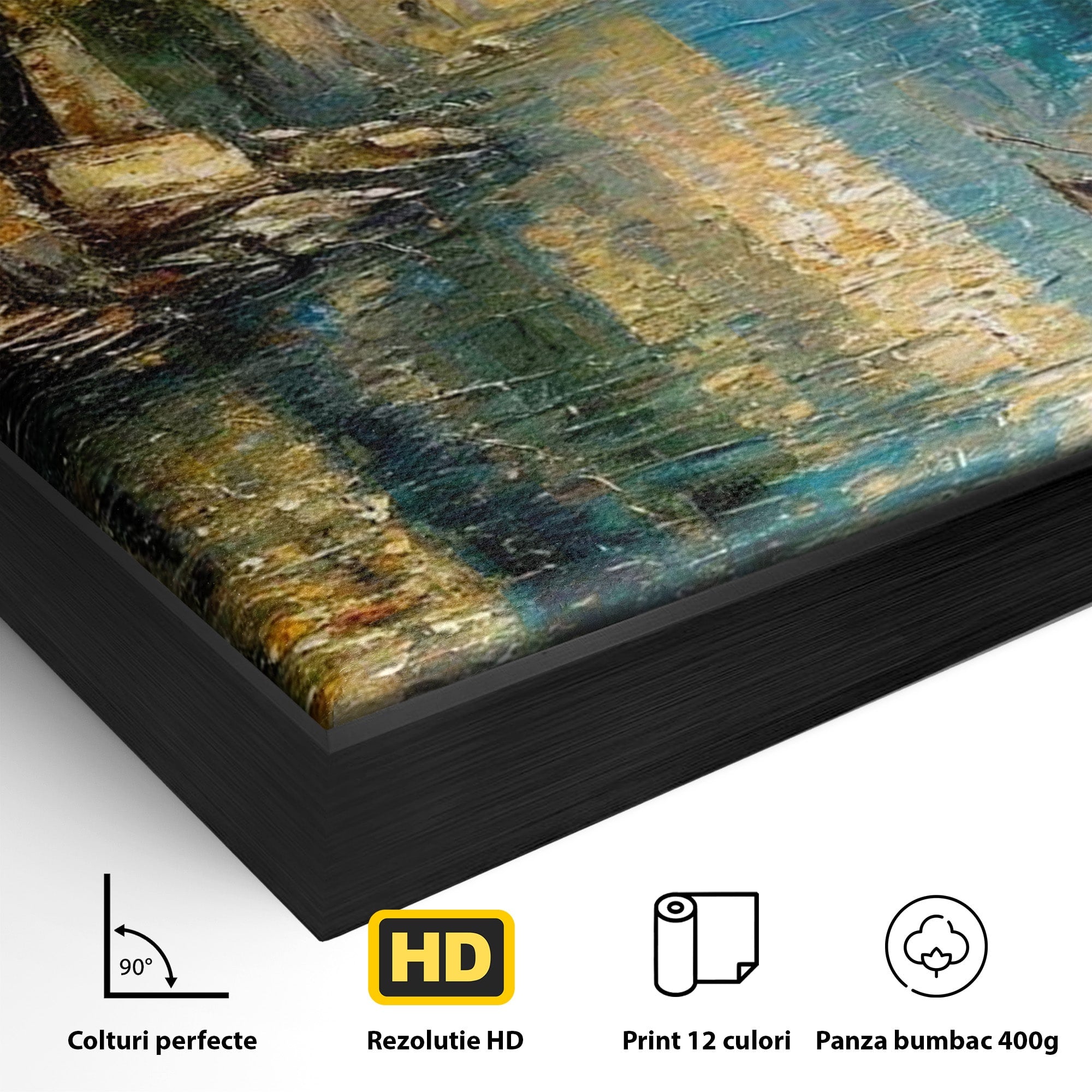 Tablou Canvas Premium LuxCanva® PI1148, Canalul Linistit, Peisaj, Apa, Barci, Toamna, Oras, Living, Culori Vibrante