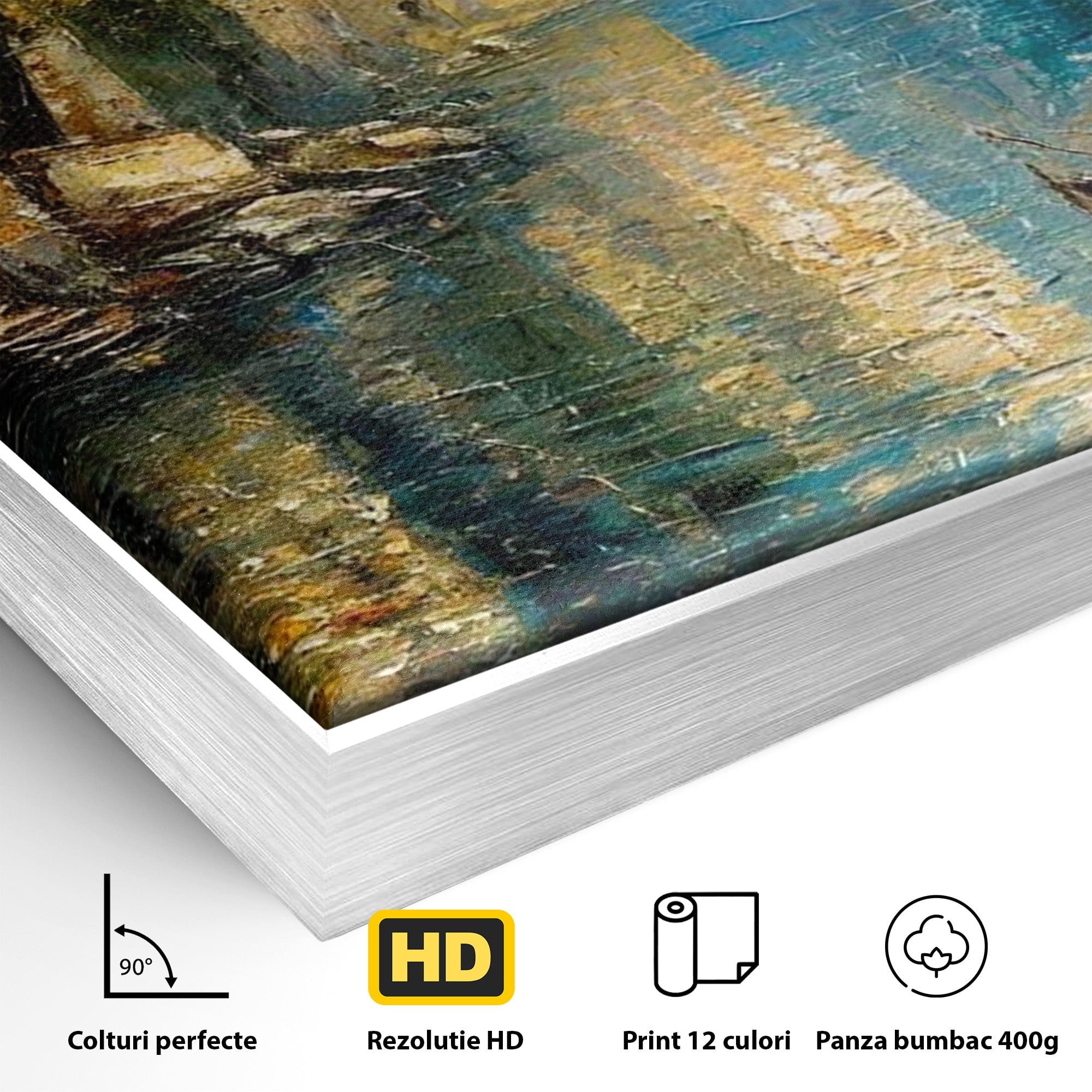 Tablou Canvas Premium LuxCanva® PI1148, Canalul Linistit, Peisaj, Apa, Barci, Toamna, Oras, Living, Culori Vibrante