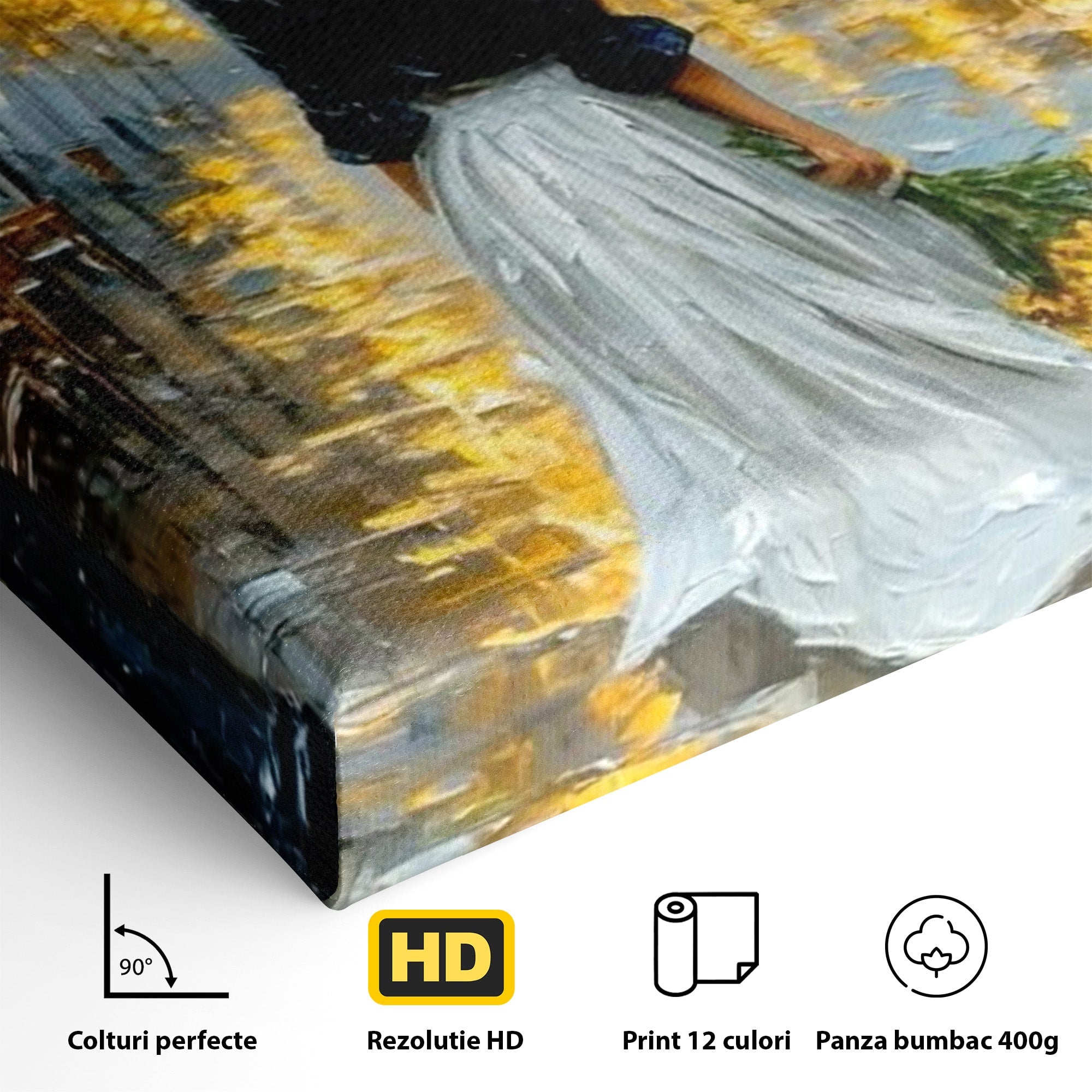 Tablou Canvas Premium LuxCanva® PI1149, Femeie Pe Strada Noaptea, Diafan, Plimbare, Alee, Romantic, Living, Toamna, Culori Vibrante
